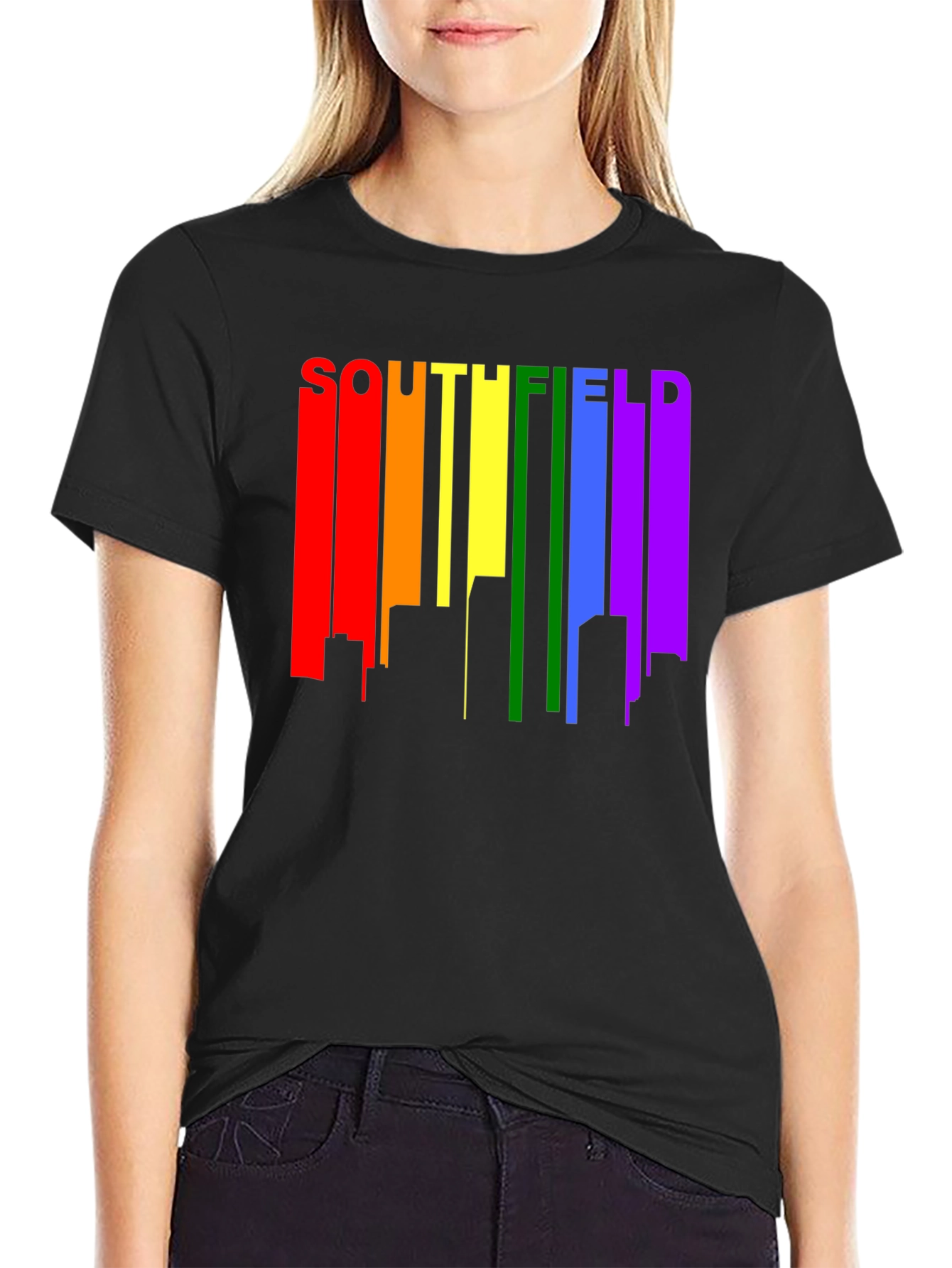 Southfield Pride Rainbow Skyline Black T-Shirt