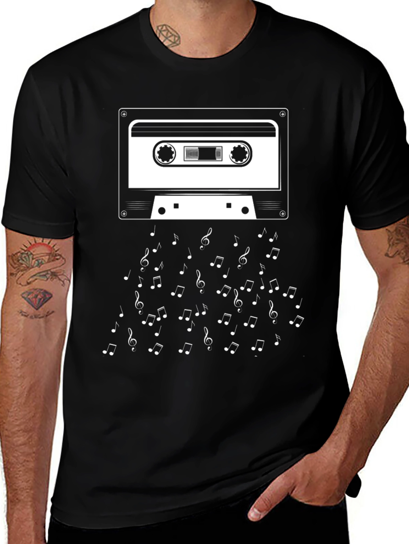 Retro Cassette Tape & Music Notes Graphic T-Shirt