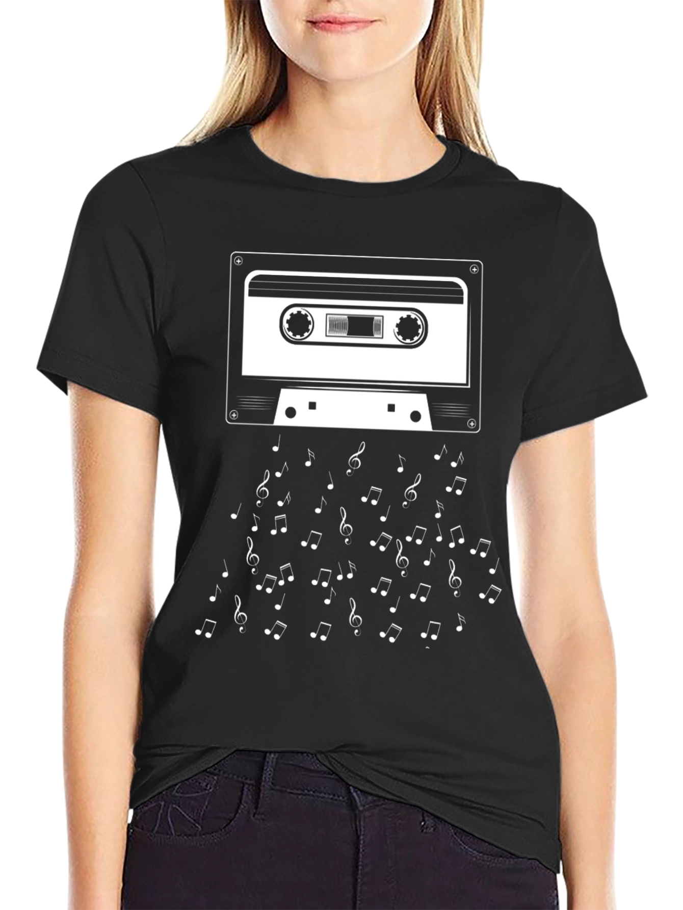 Retro Cassette Tape & Music Notes Graphic T-Shirt