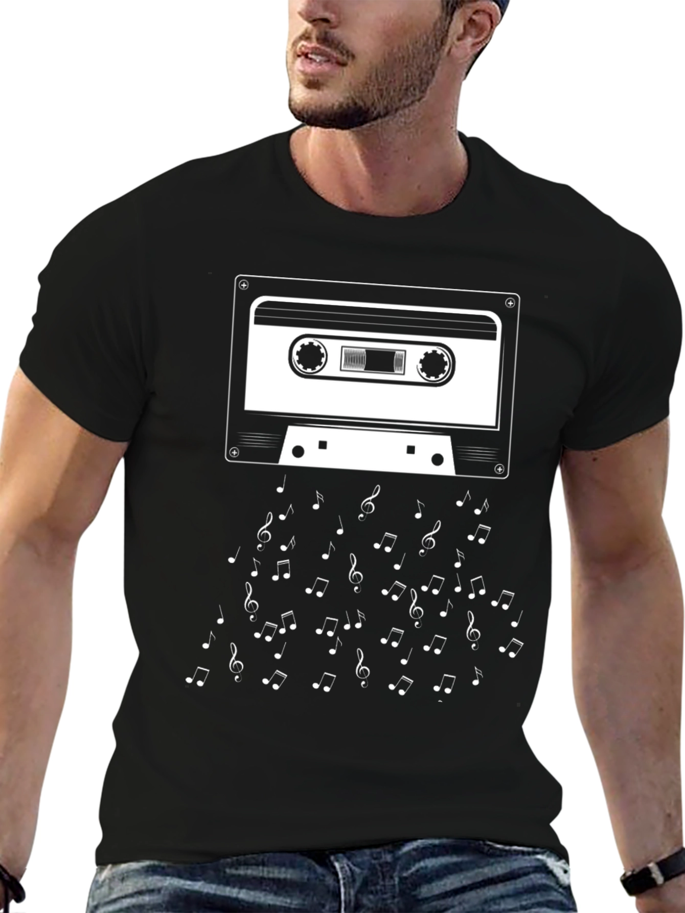 Retro Cassette Tape & Music Notes Graphic T-Shirt