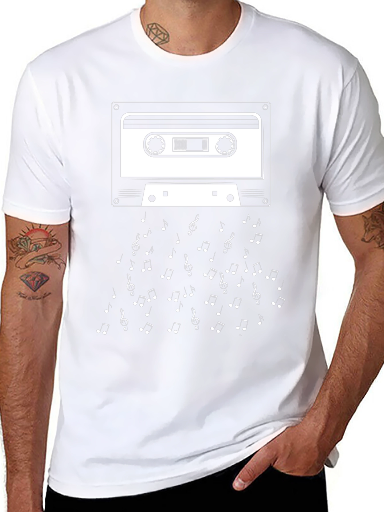 Retro Cassette Tape & Music Notes Graphic T-Shirt