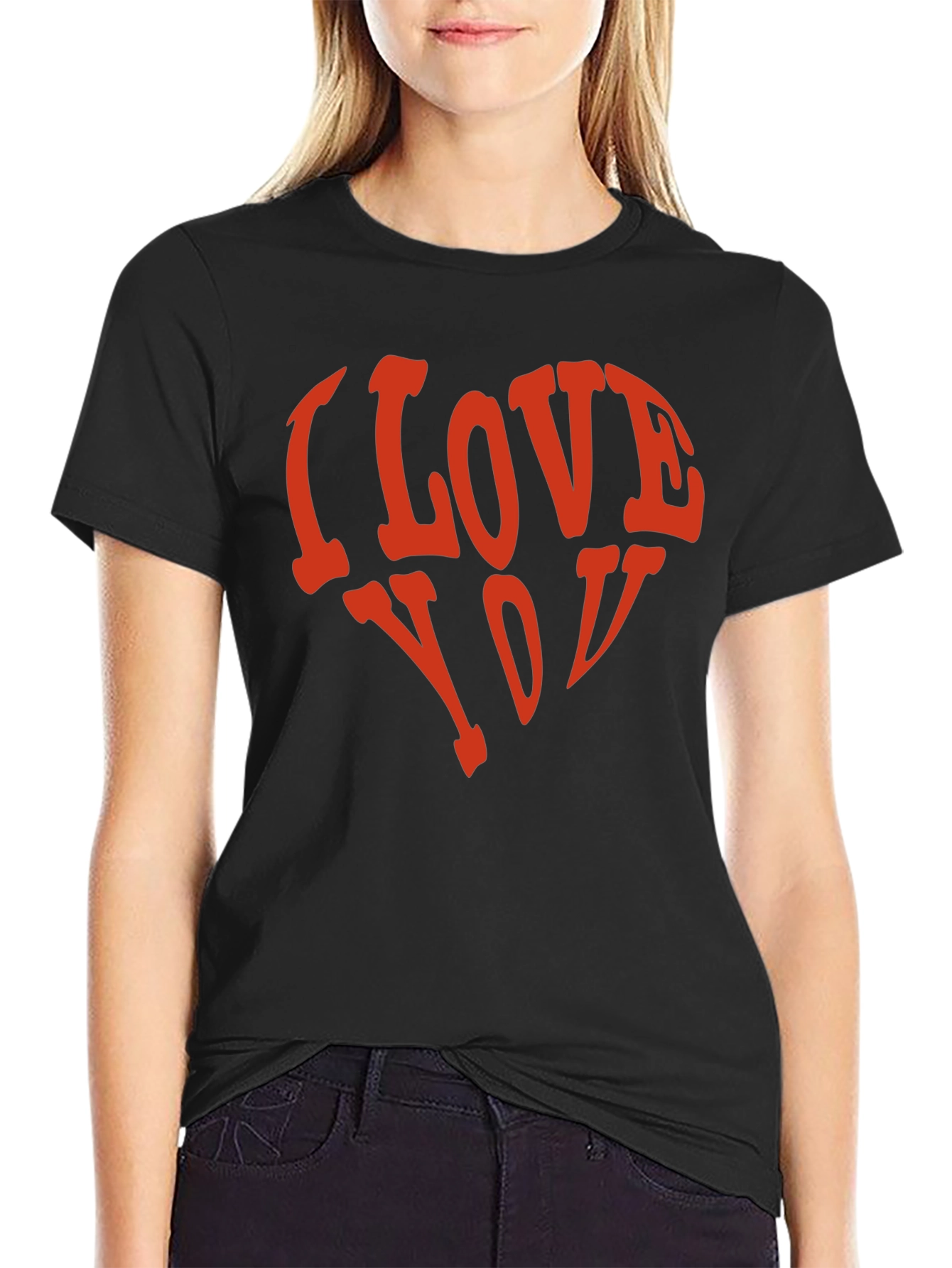 I Love You Heart Graphic T-Shirt - Black