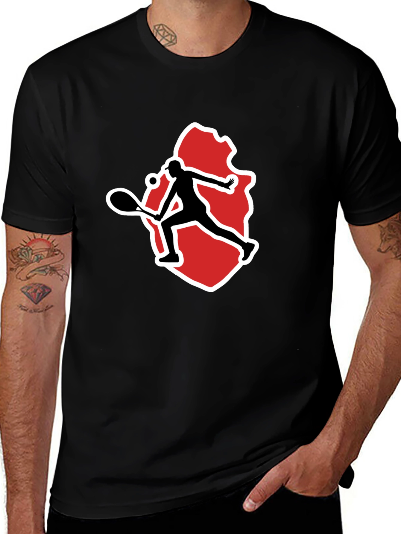 Tennis Player Graphic Tee - Black