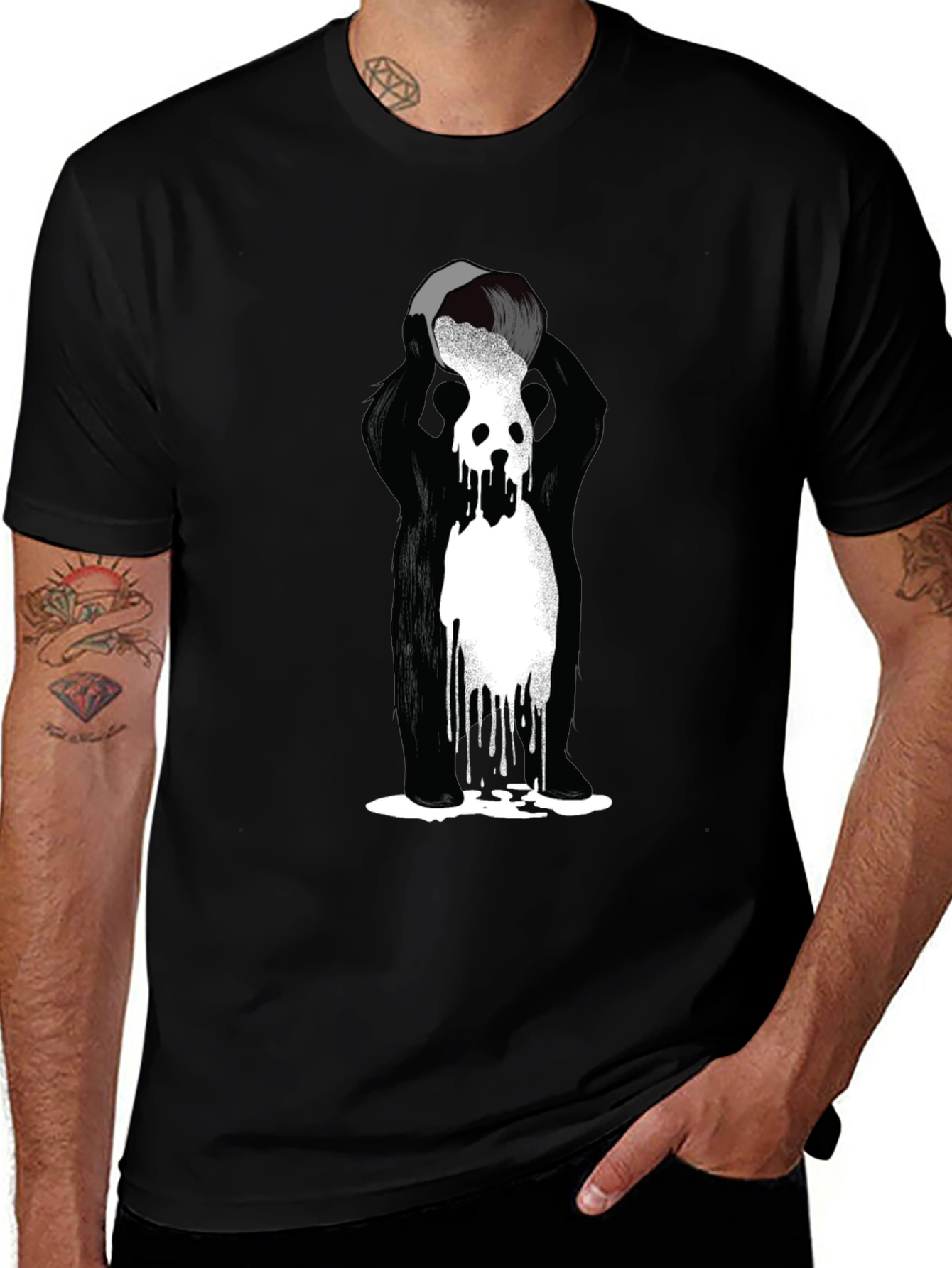 Abstract Graphic Tee - Black Cotton Blend T-Shirt