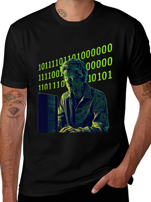 Hacker Code Graphic T-Shirt - Black Novelty Tee