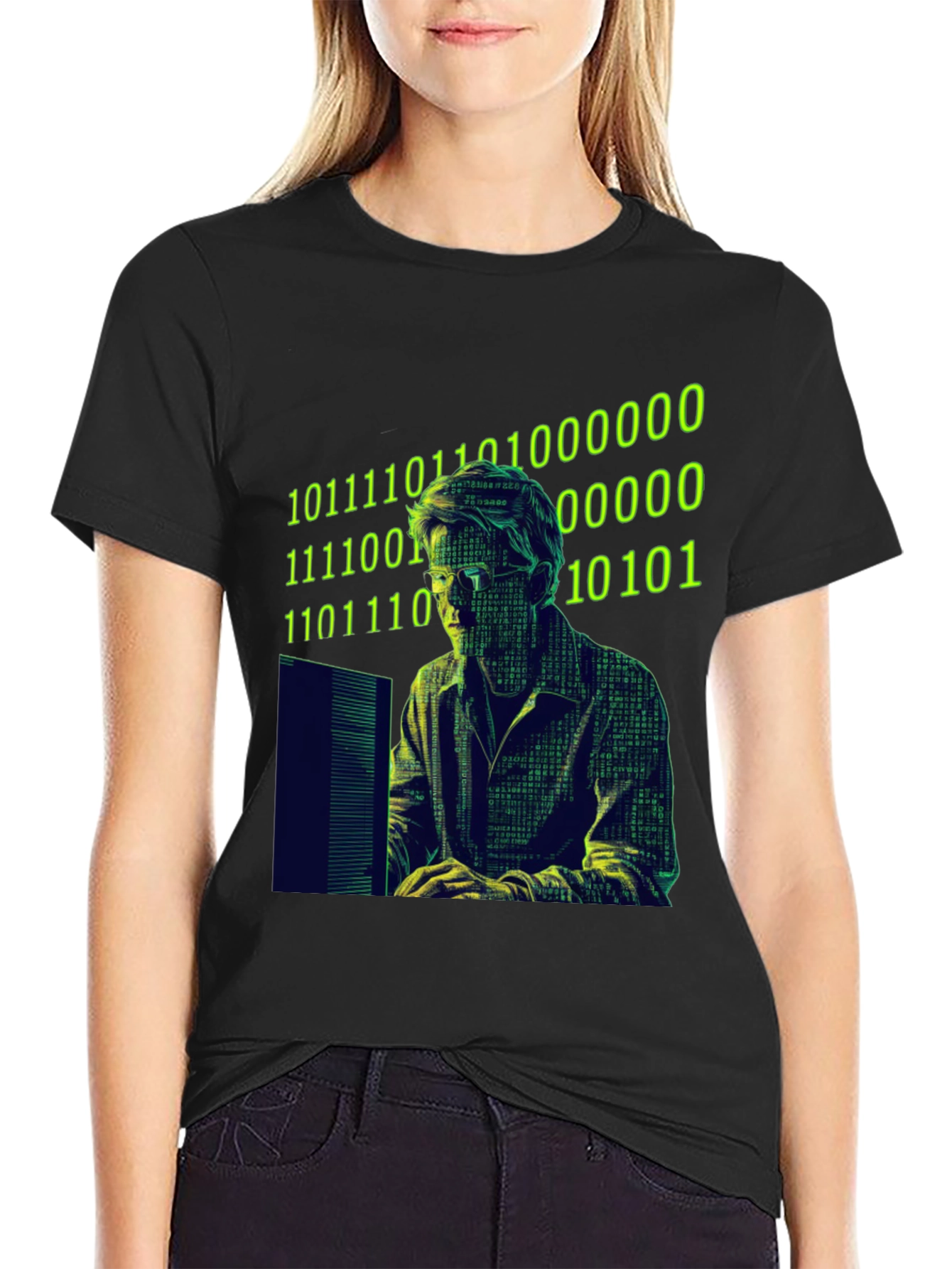 Hacker Code Graphic T-Shirt - Black Novelty Tee