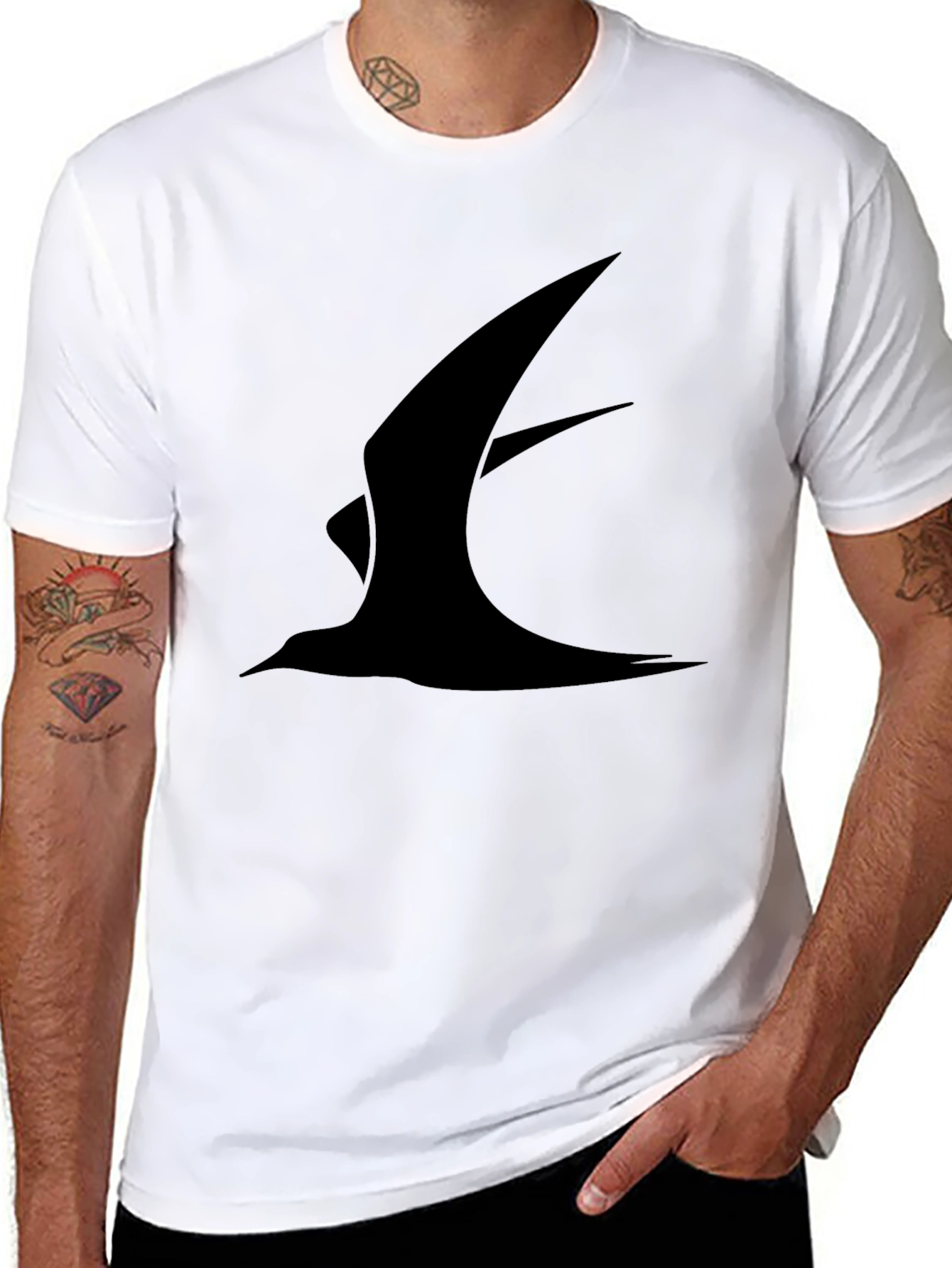 Mens Black T-Shirt with Abstract Bird Design