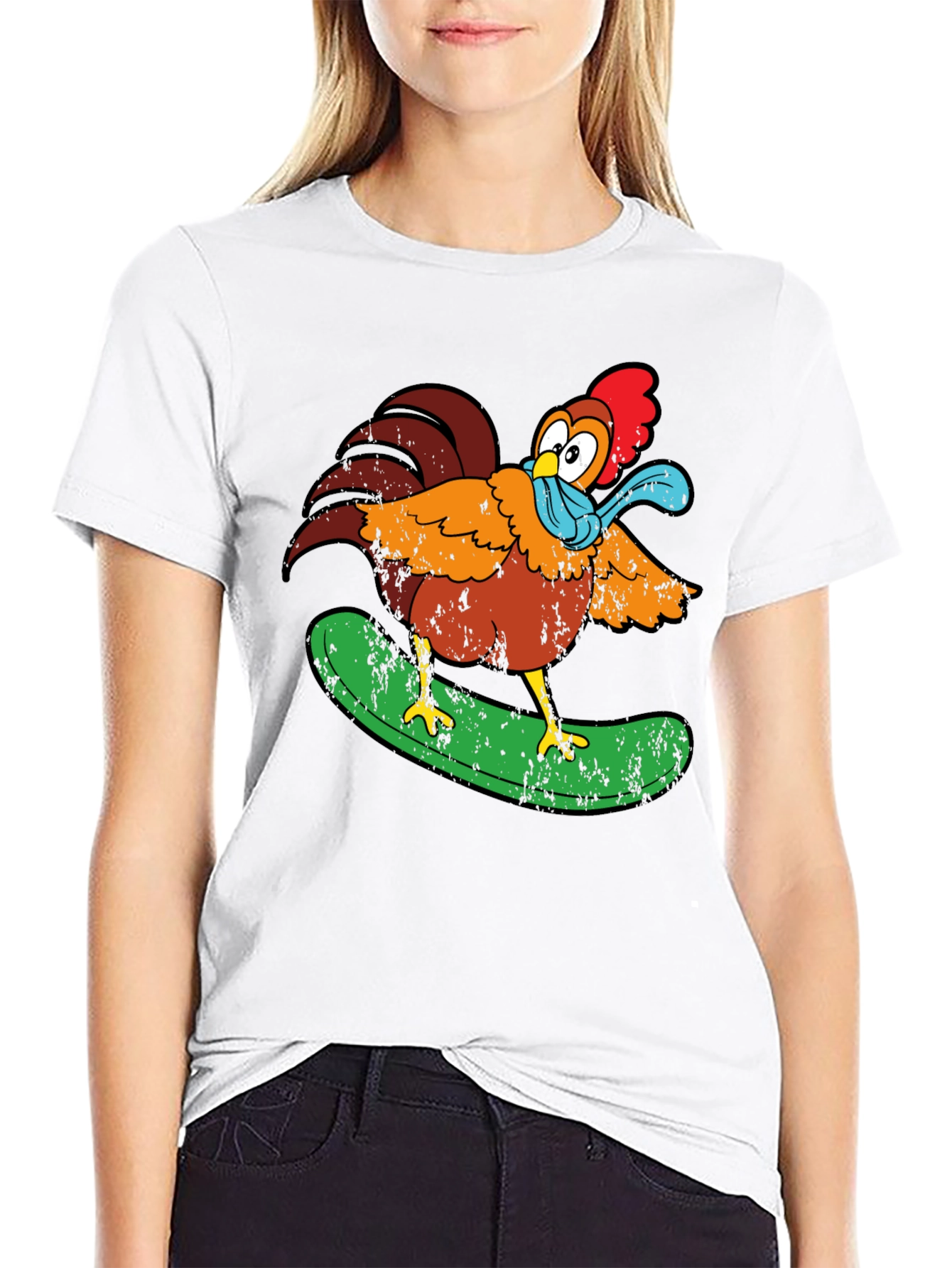 Cool Chicken Surfer Graphic T-Shirt