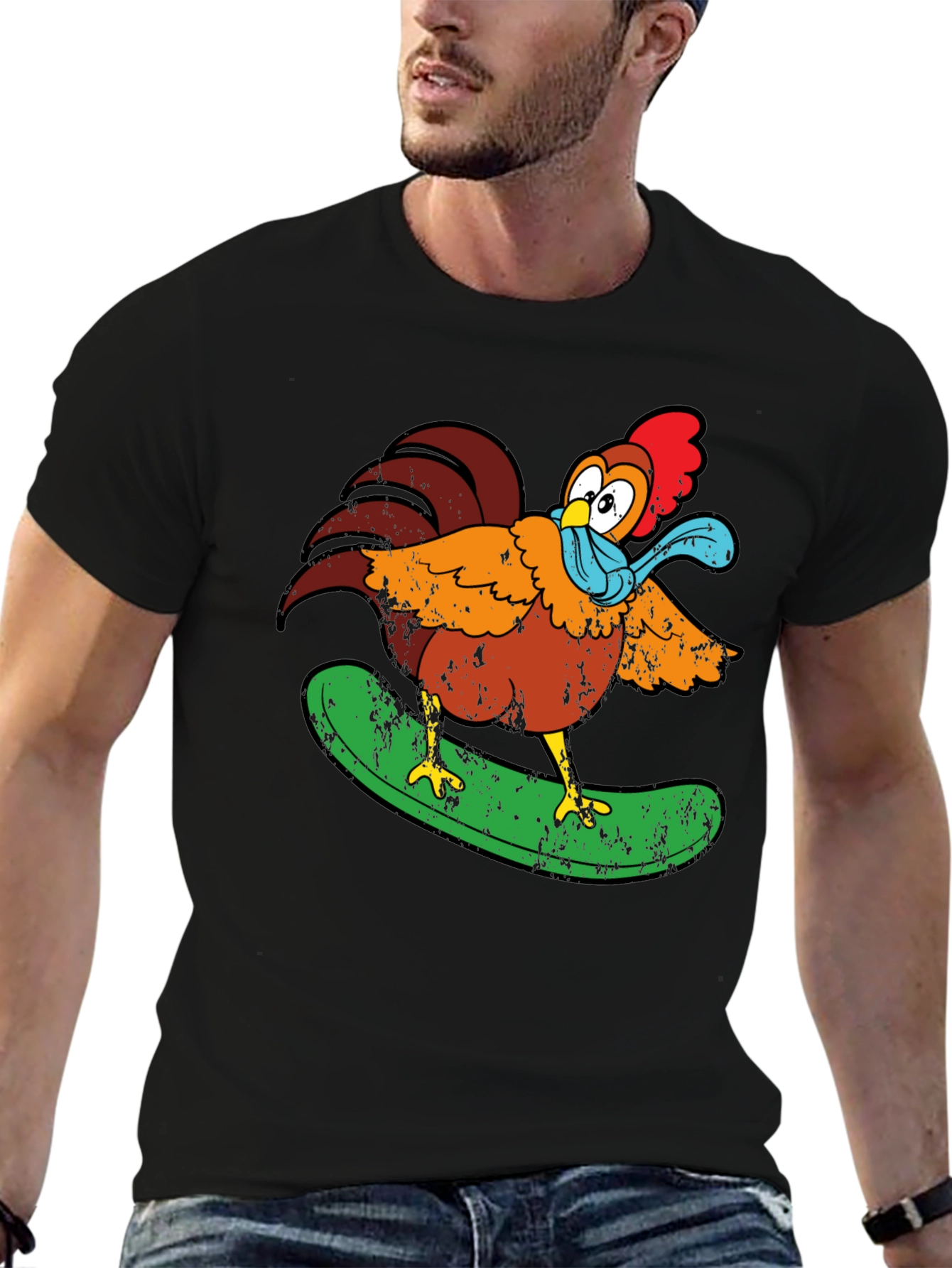 Cool Chicken Surfer Graphic T-Shirt