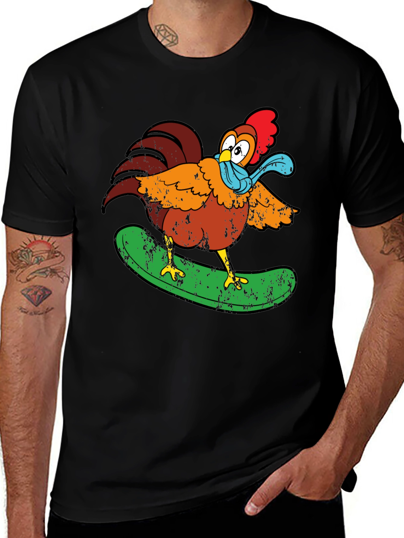 Cool Chicken Surfer Graphic T-Shirt