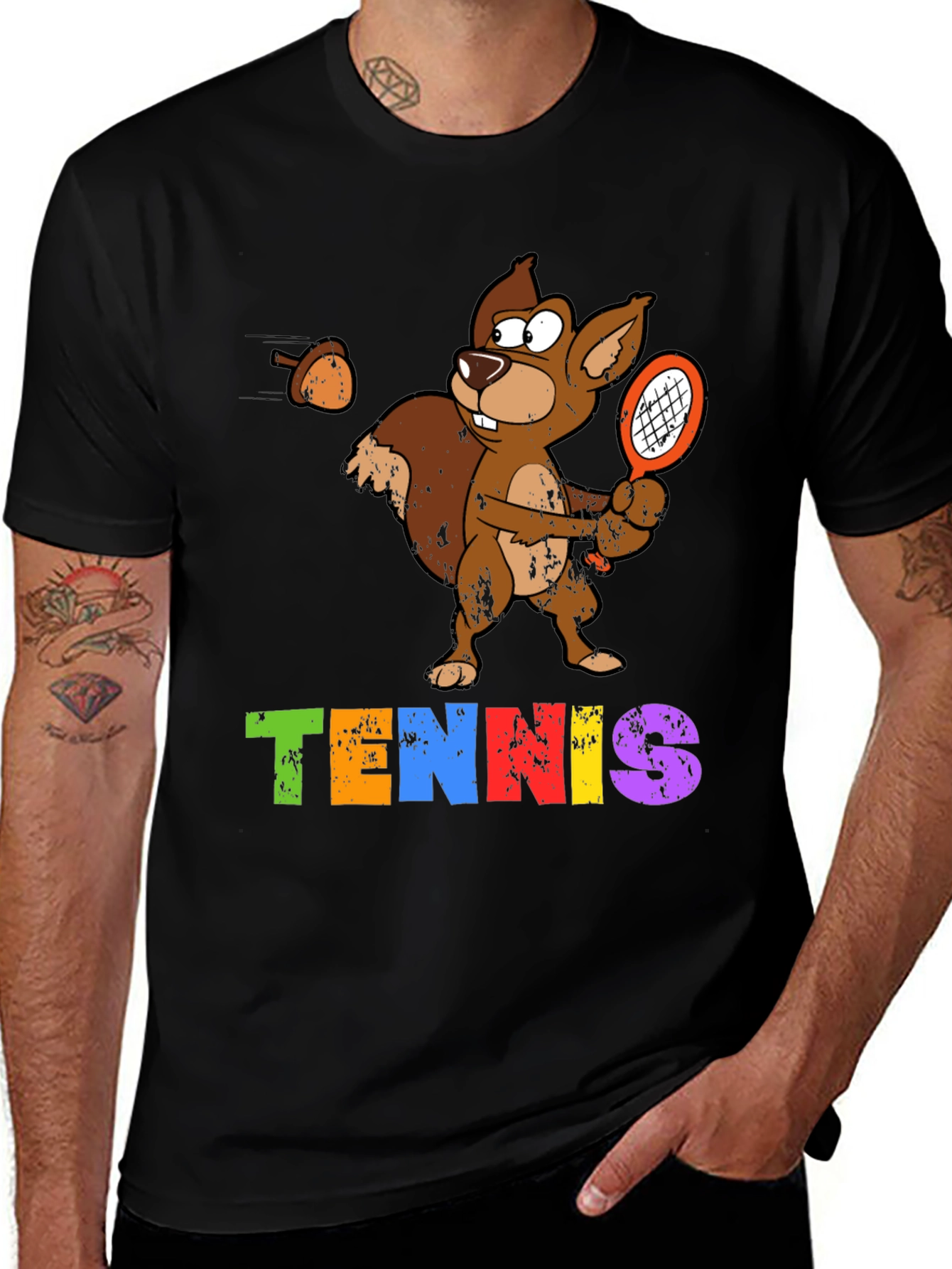 Tennis Squirrel Graphic T-Shirt - Funny Sports Tee