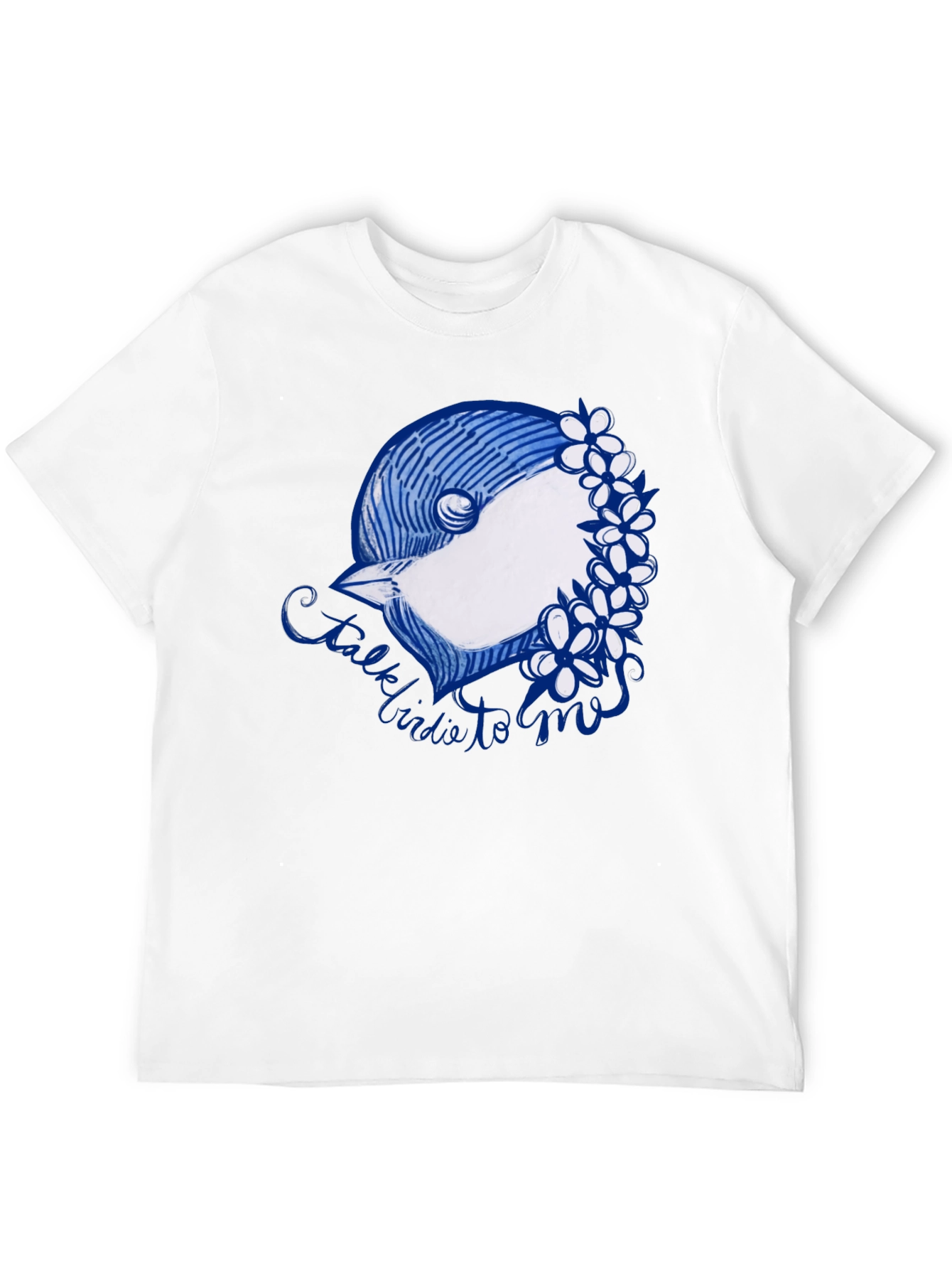Black T-Shirt with Bird & Flowers Graphic