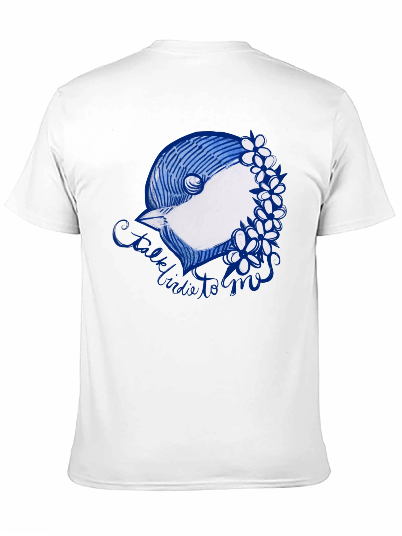 Black T-Shirt with Bird & Flowers Graphic