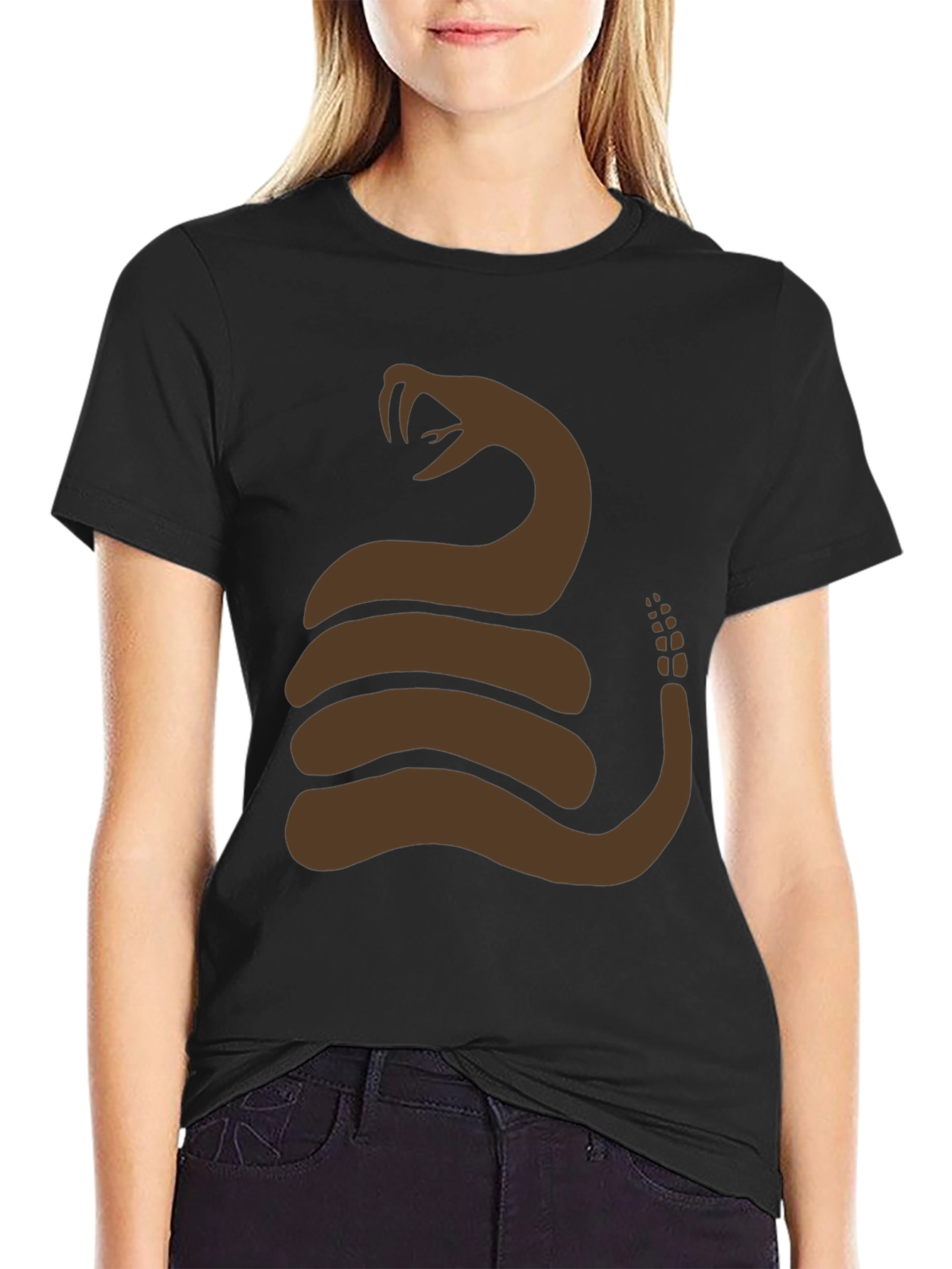 Brown Snake Graphic Black T-Shirt