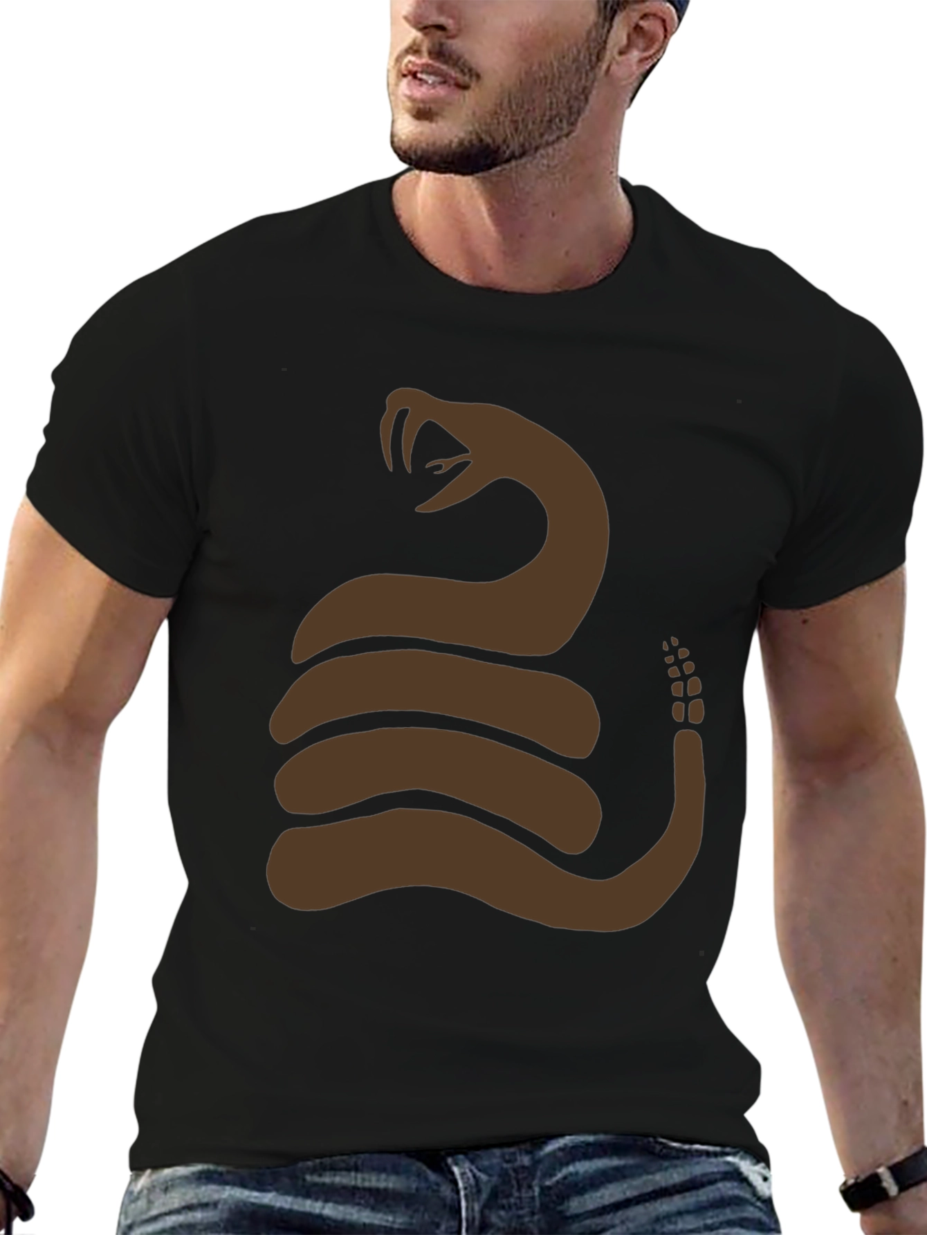 Brown Snake Graphic Black T-Shirt