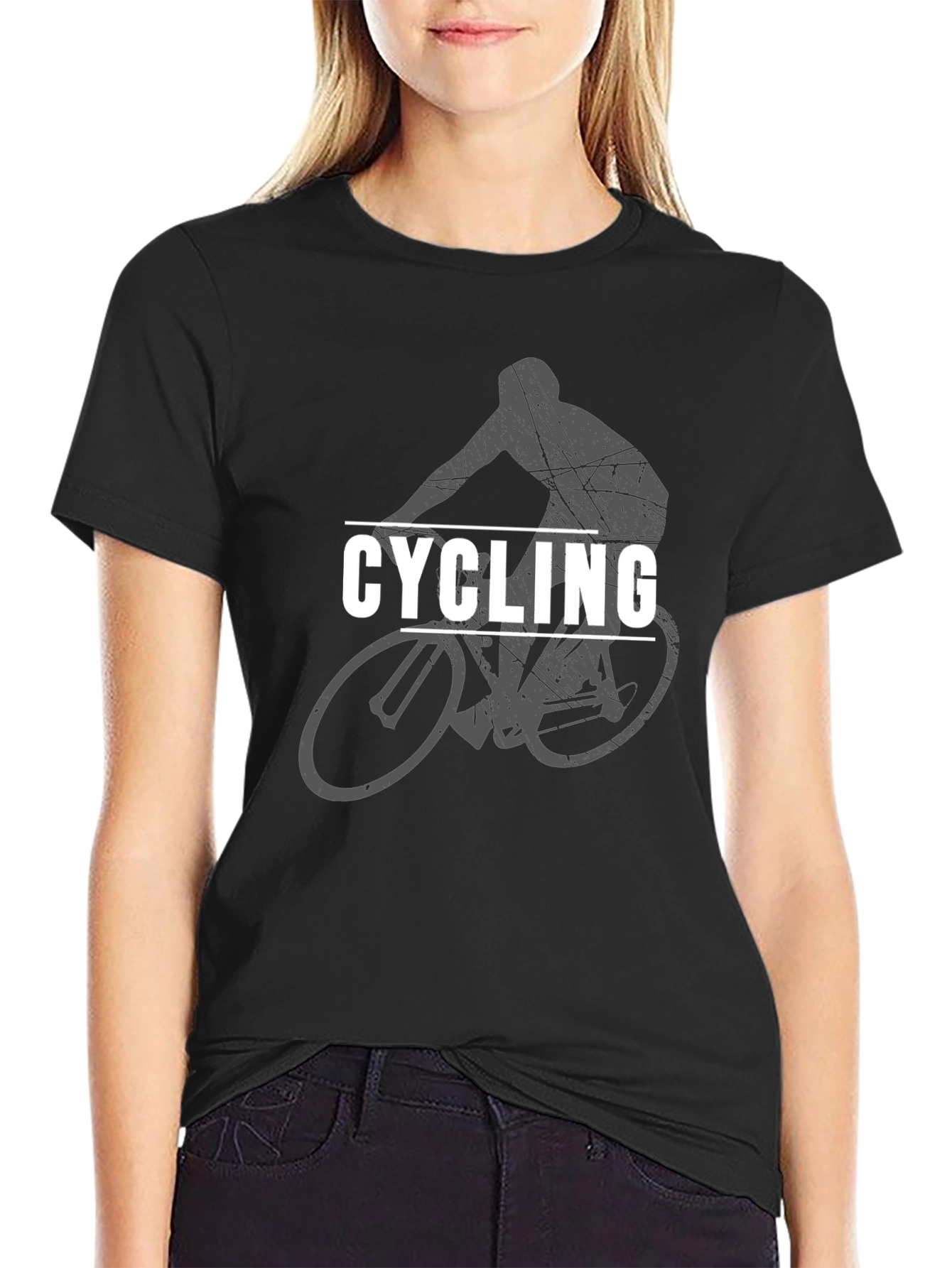 Cycling Graphic T-Shirt - Black Cotton Blend Tee