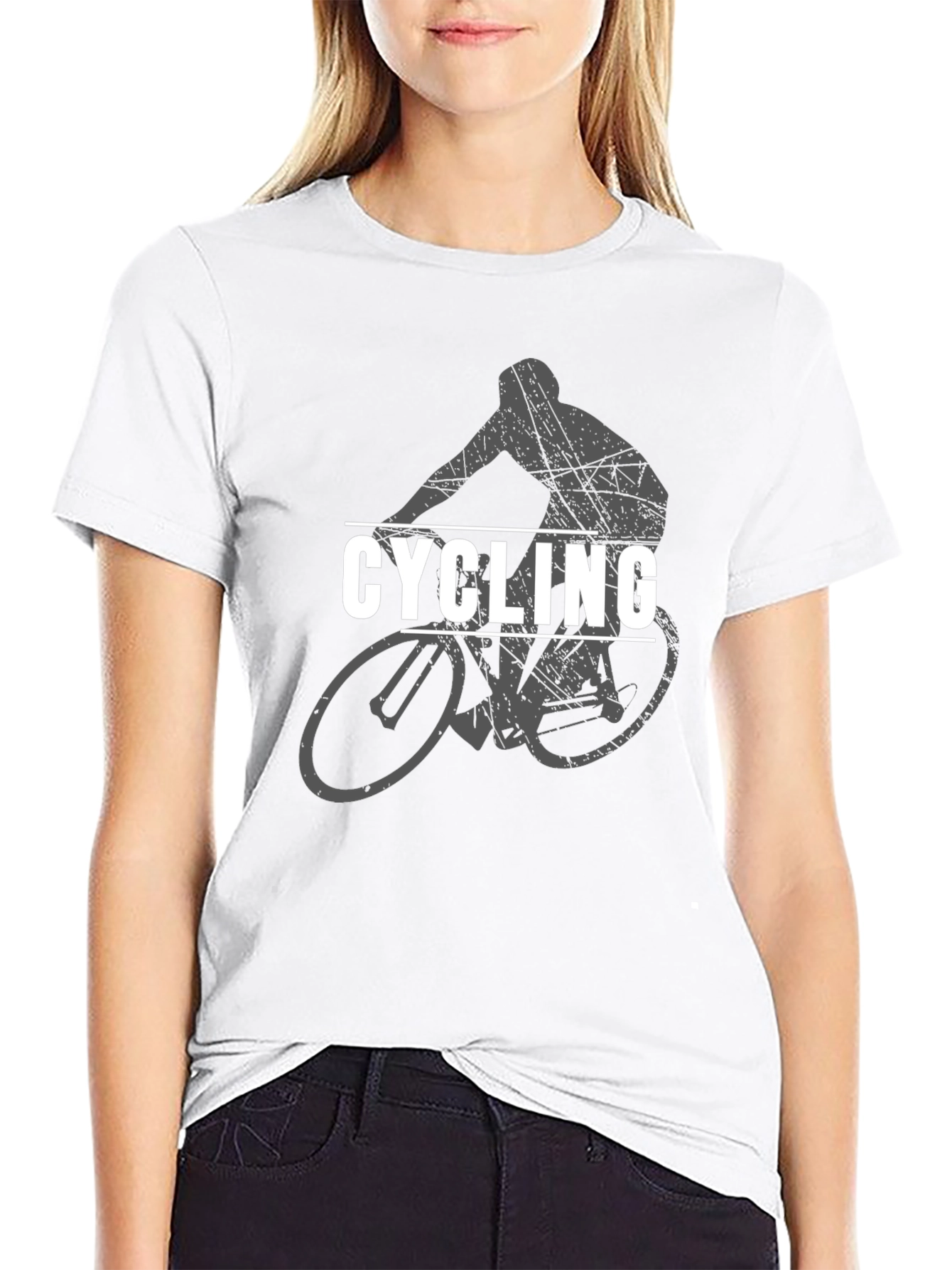 Cycling Graphic T-Shirt - Black Cotton Blend Tee