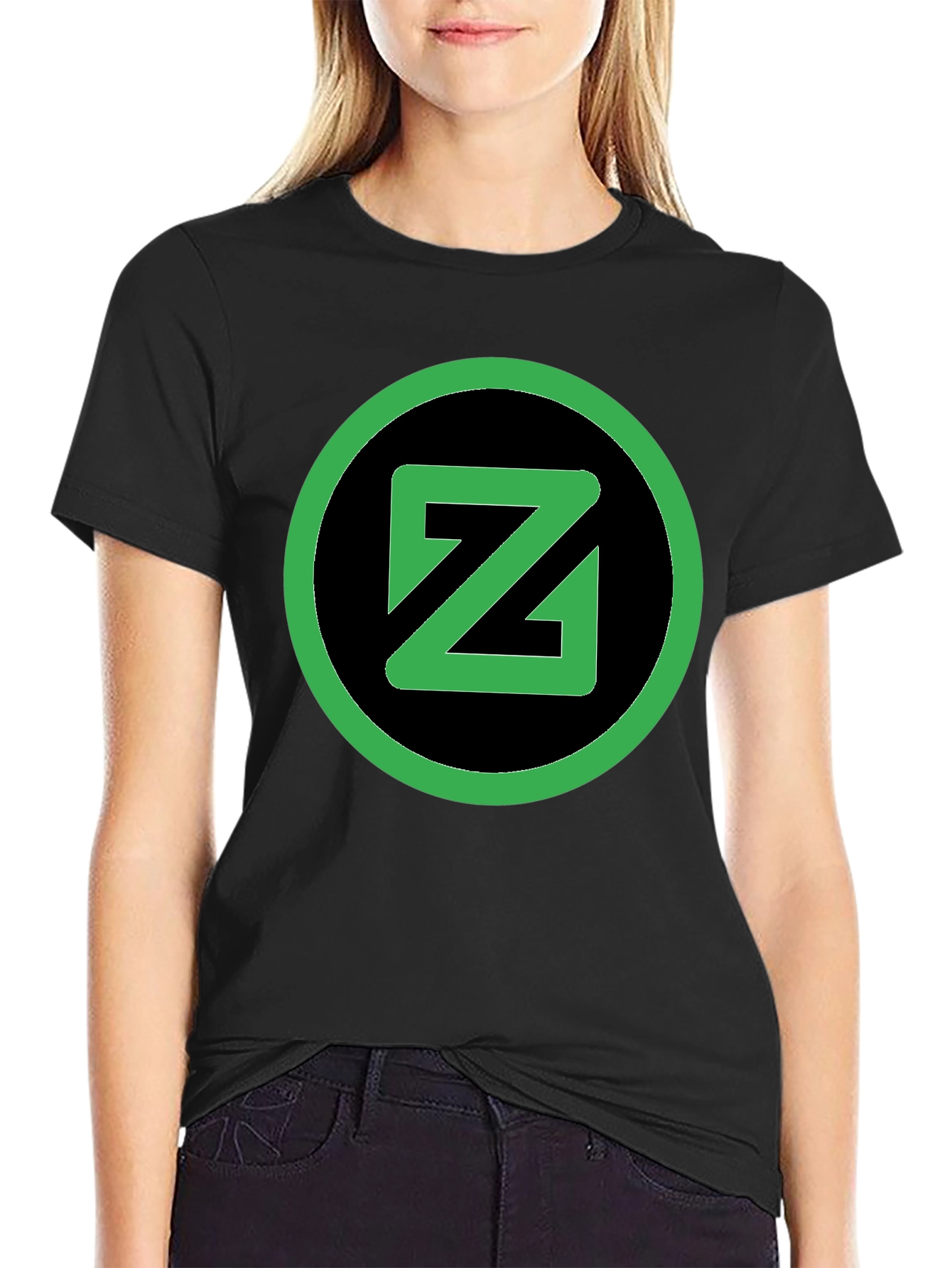 Black T-Shirt with Green Circle Z Logo