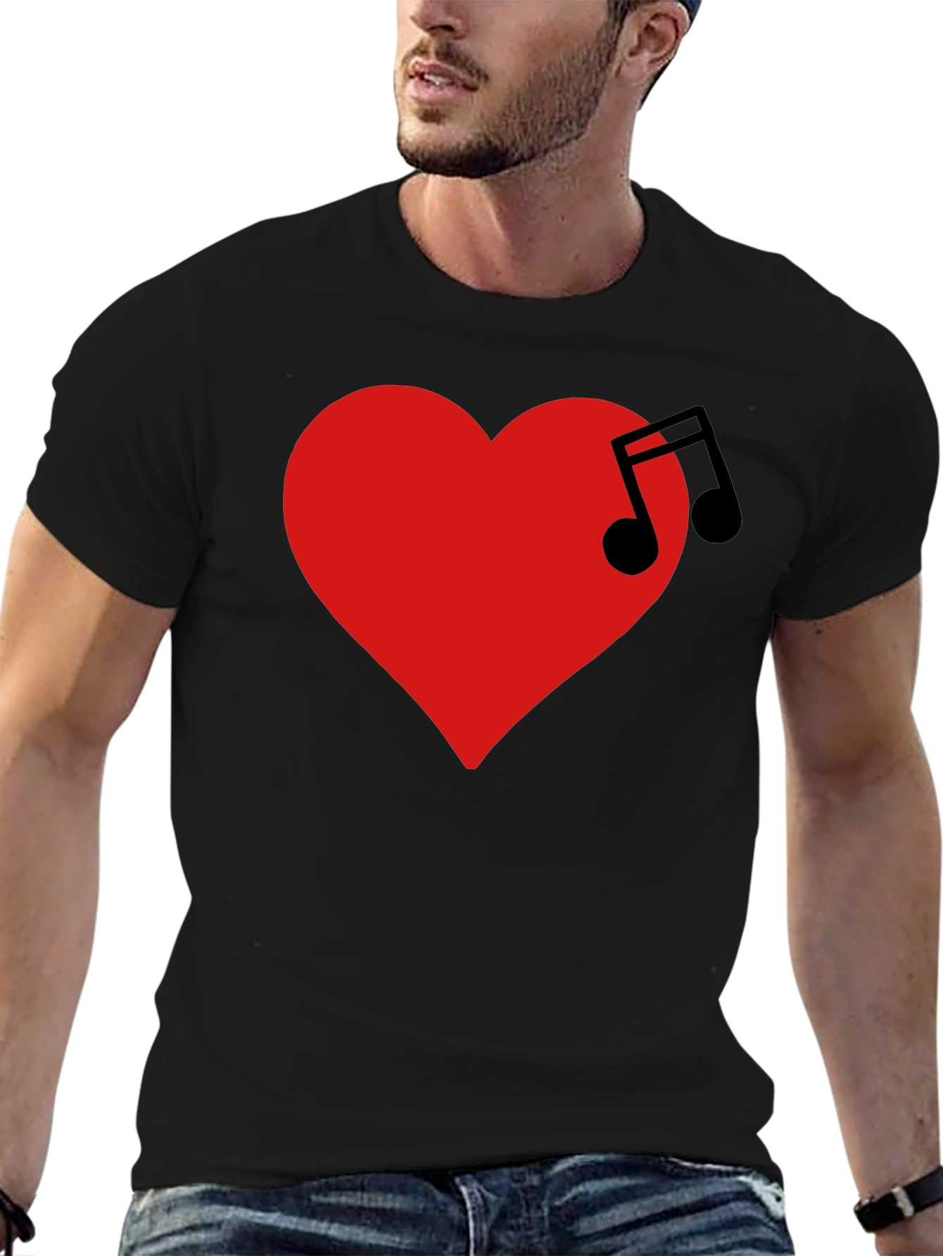 Music Heartbeat T-Shirt - Black Crew Neck Tee