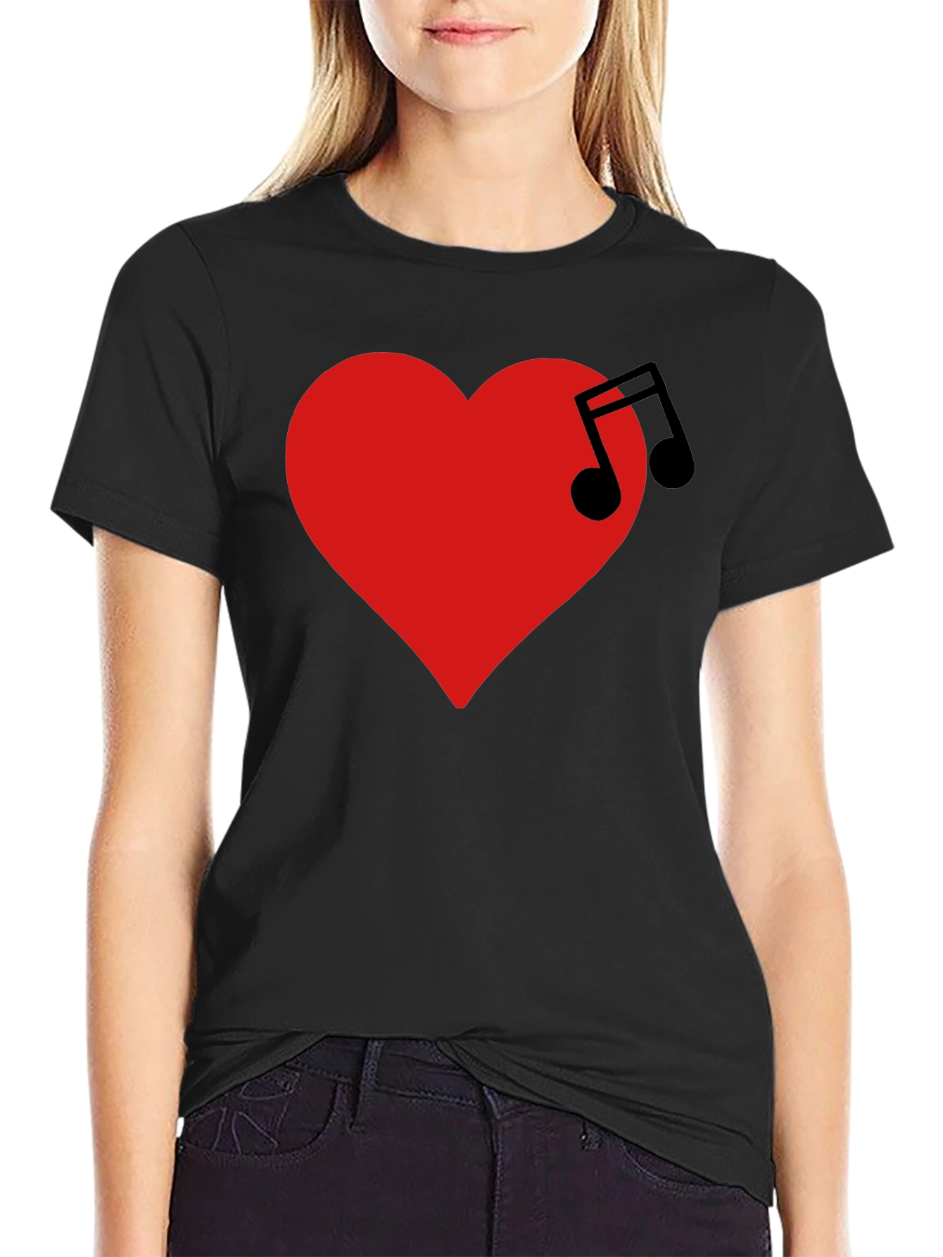 Music Heartbeat T-Shirt - Black Crew Neck Tee