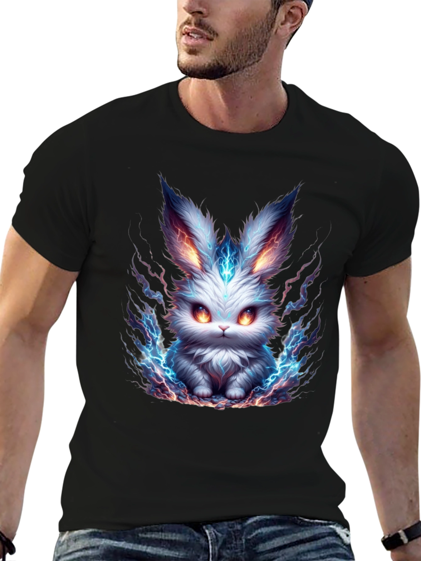 Electric Bunny Graphic Tee - Mens Black T-Shirt