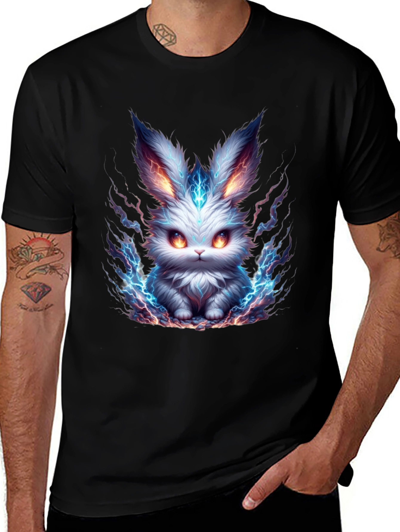 Electric Bunny Graphic Tee - Mens Black T-Shirt