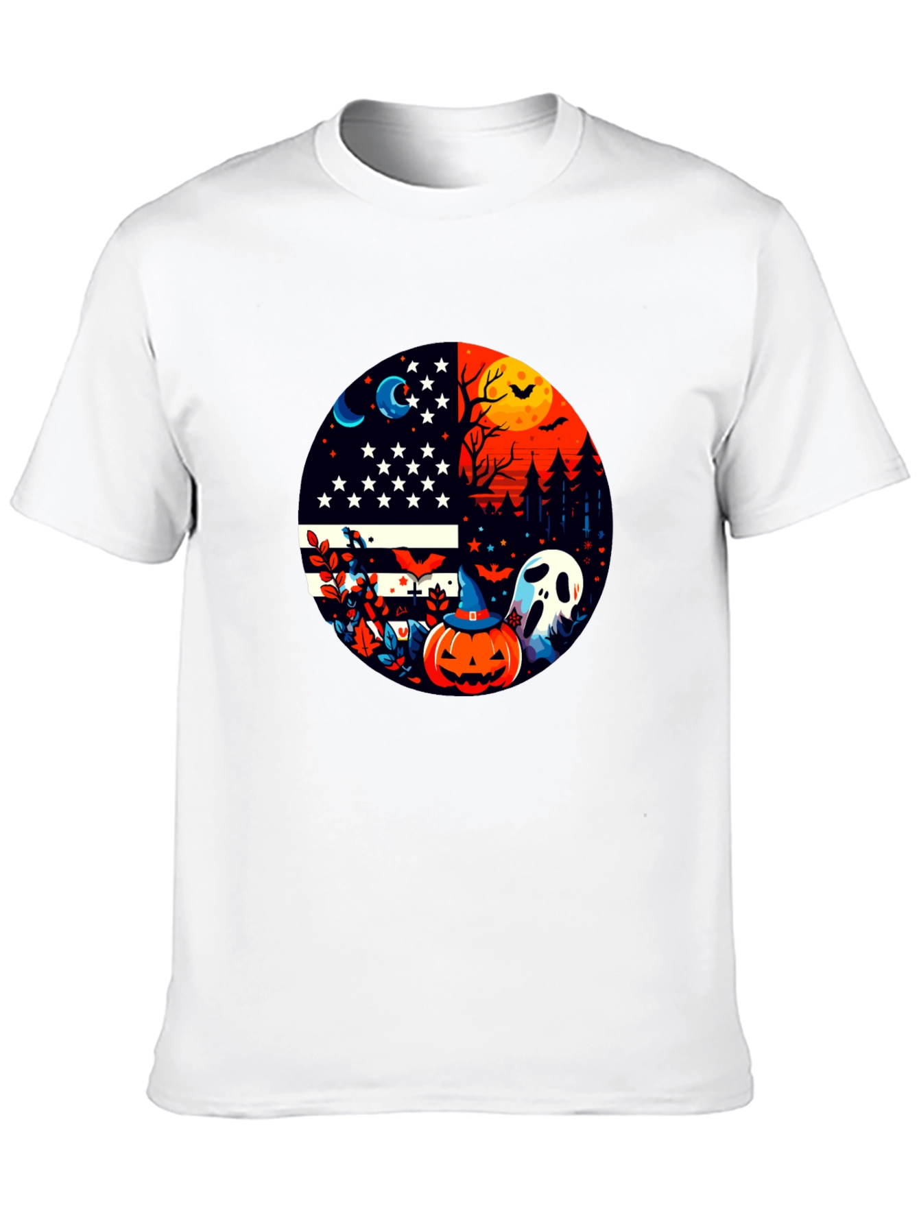 Halloween USA Flag Pumpkin Ghost T-Shirt