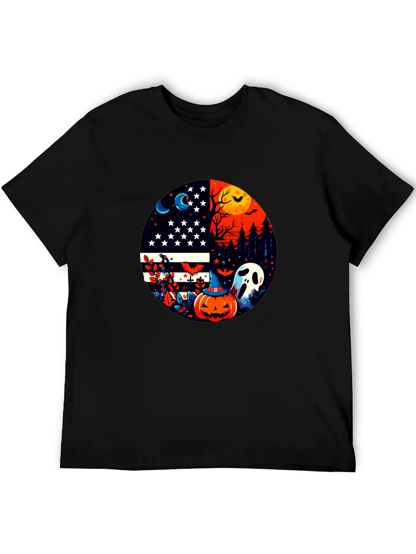 Halloween USA Flag Pumpkin Ghost T-Shirt