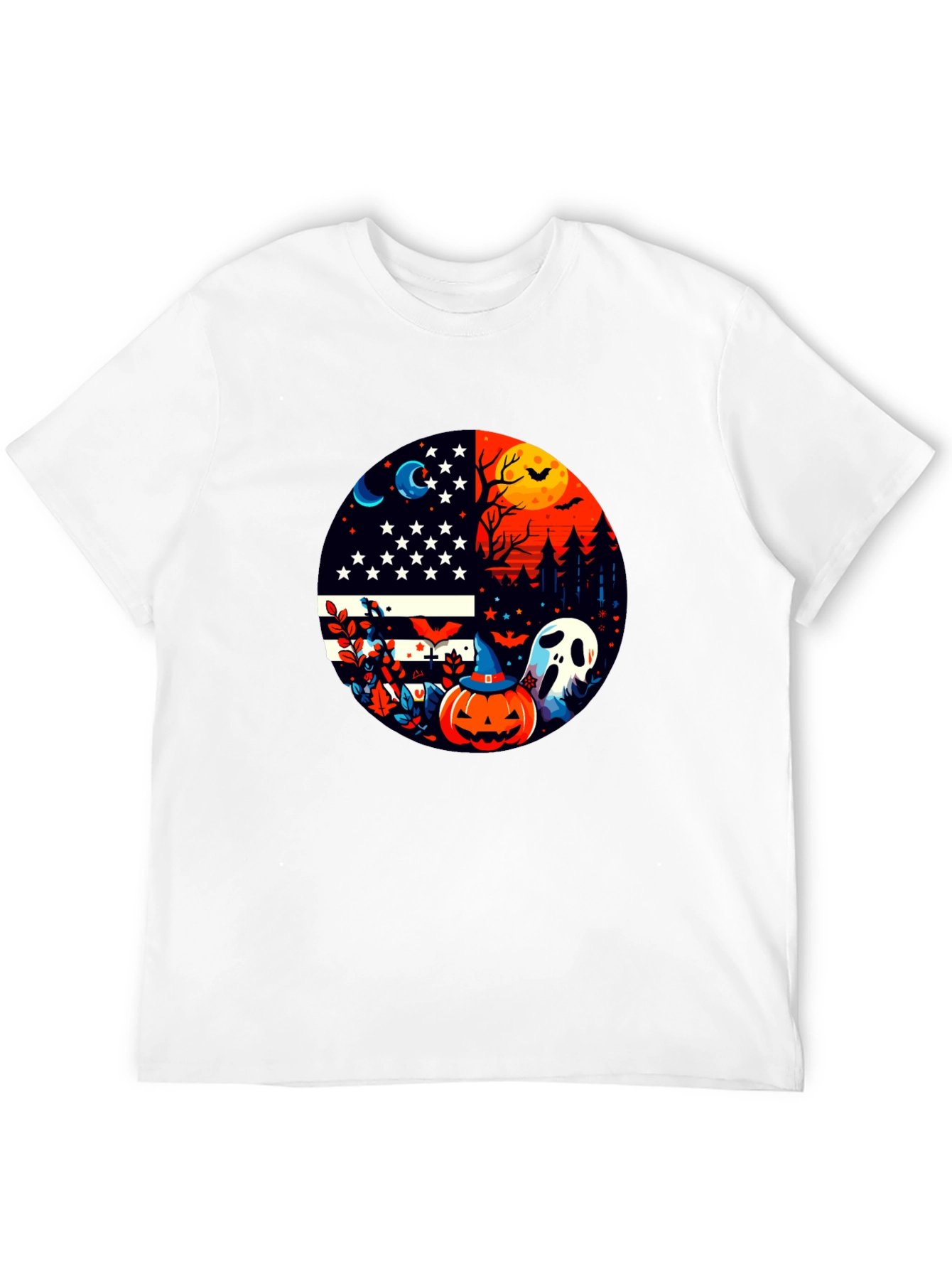 Halloween USA Flag Pumpkin Ghost T-Shirt