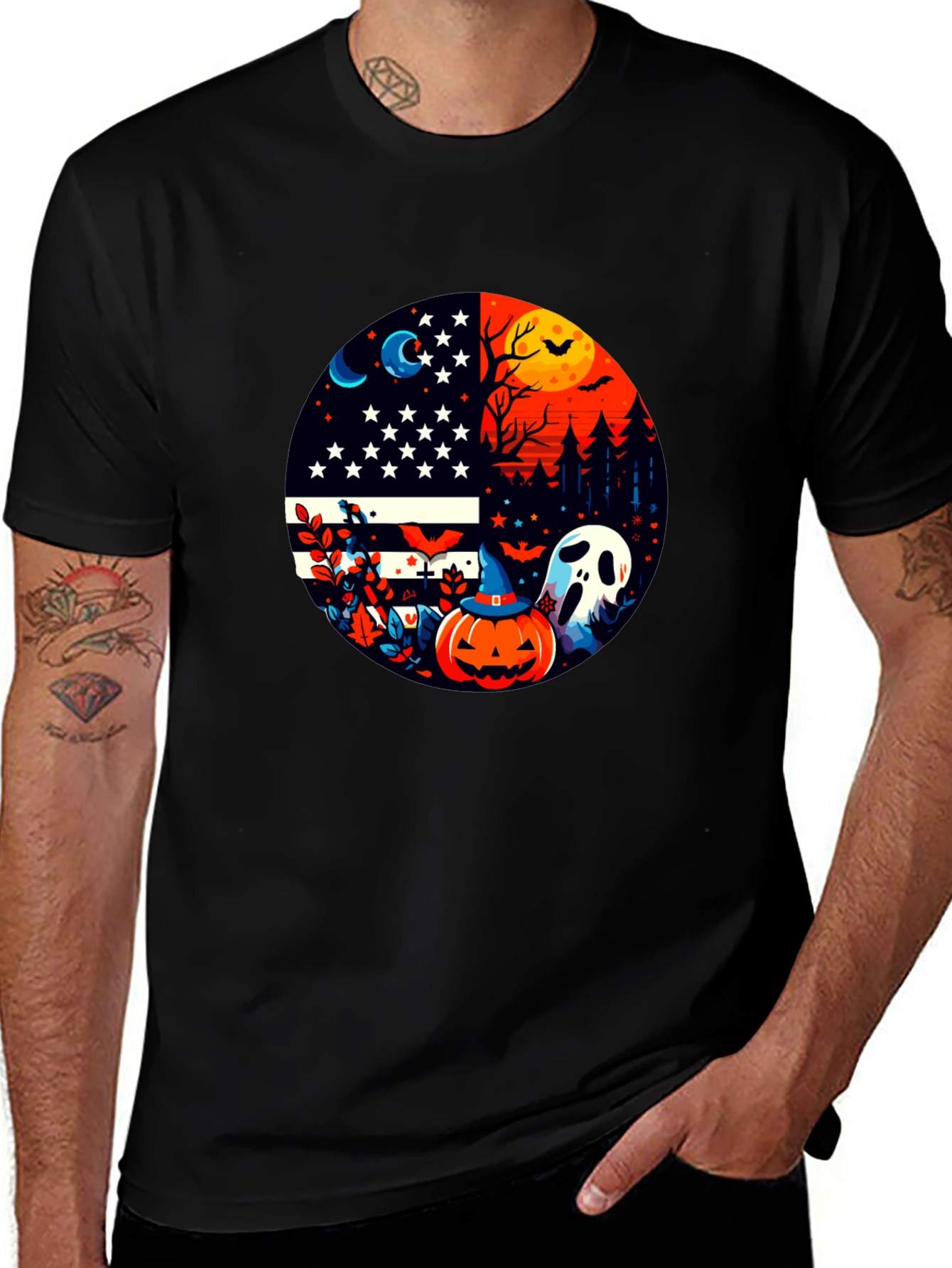 Halloween USA Flag Pumpkin Ghost T-Shirt