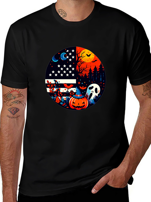 Halloween USA Flag Pumpkin Ghost T-Shirt