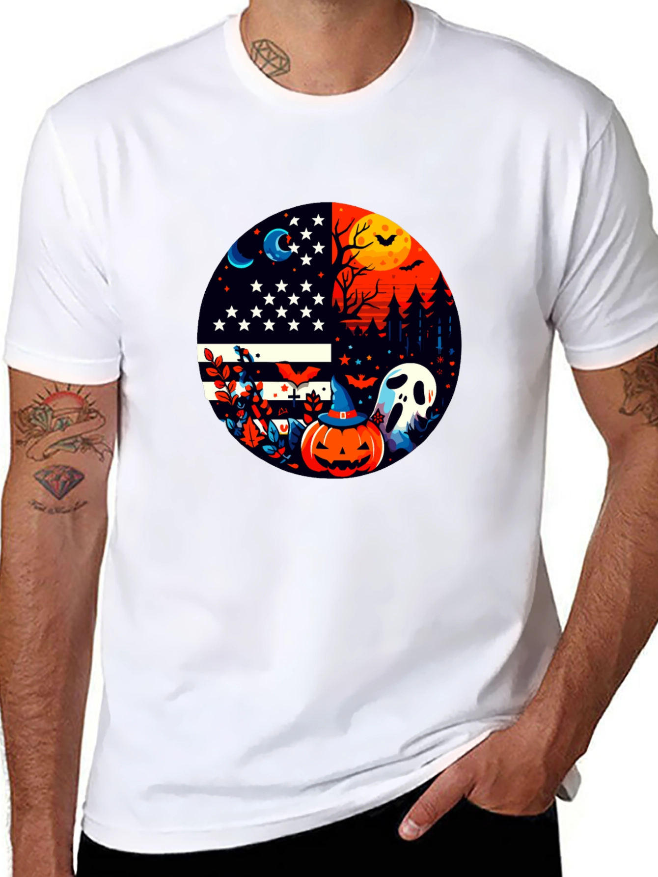 Halloween USA Flag Pumpkin Ghost T-Shirt