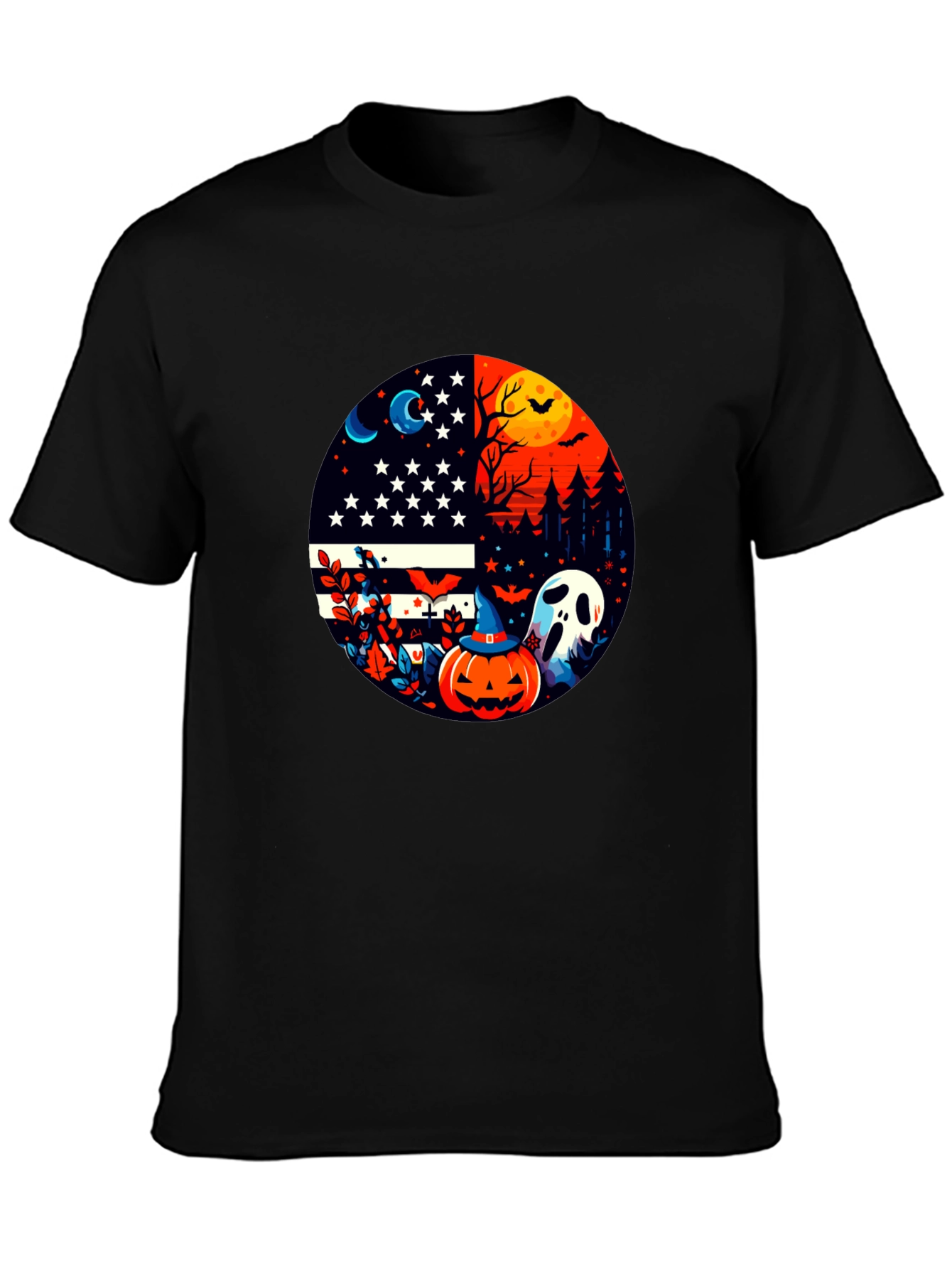 Halloween USA Flag Pumpkin Ghost T-Shirt