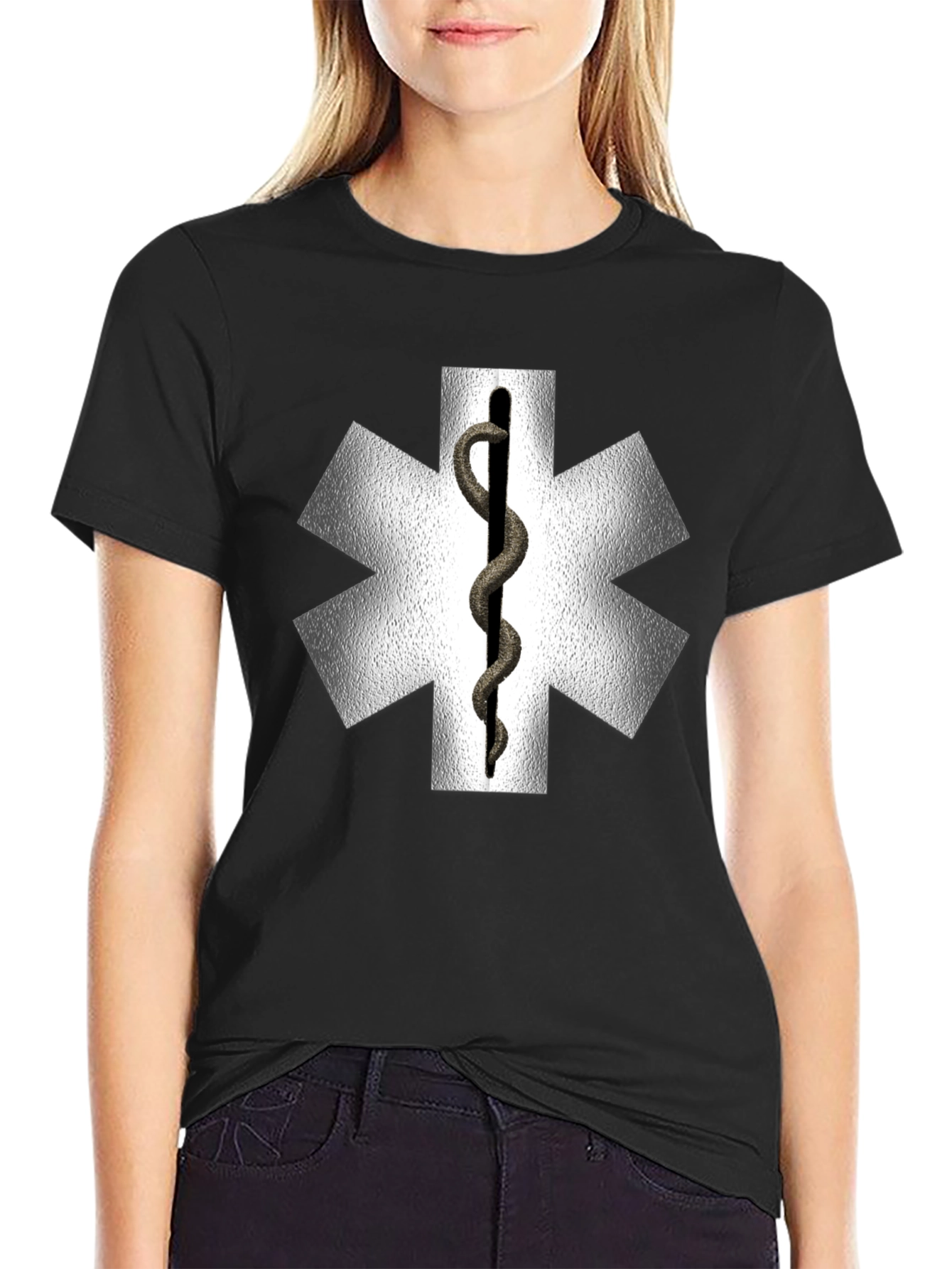 Star of Life Medical Symbol Black T-Shirt