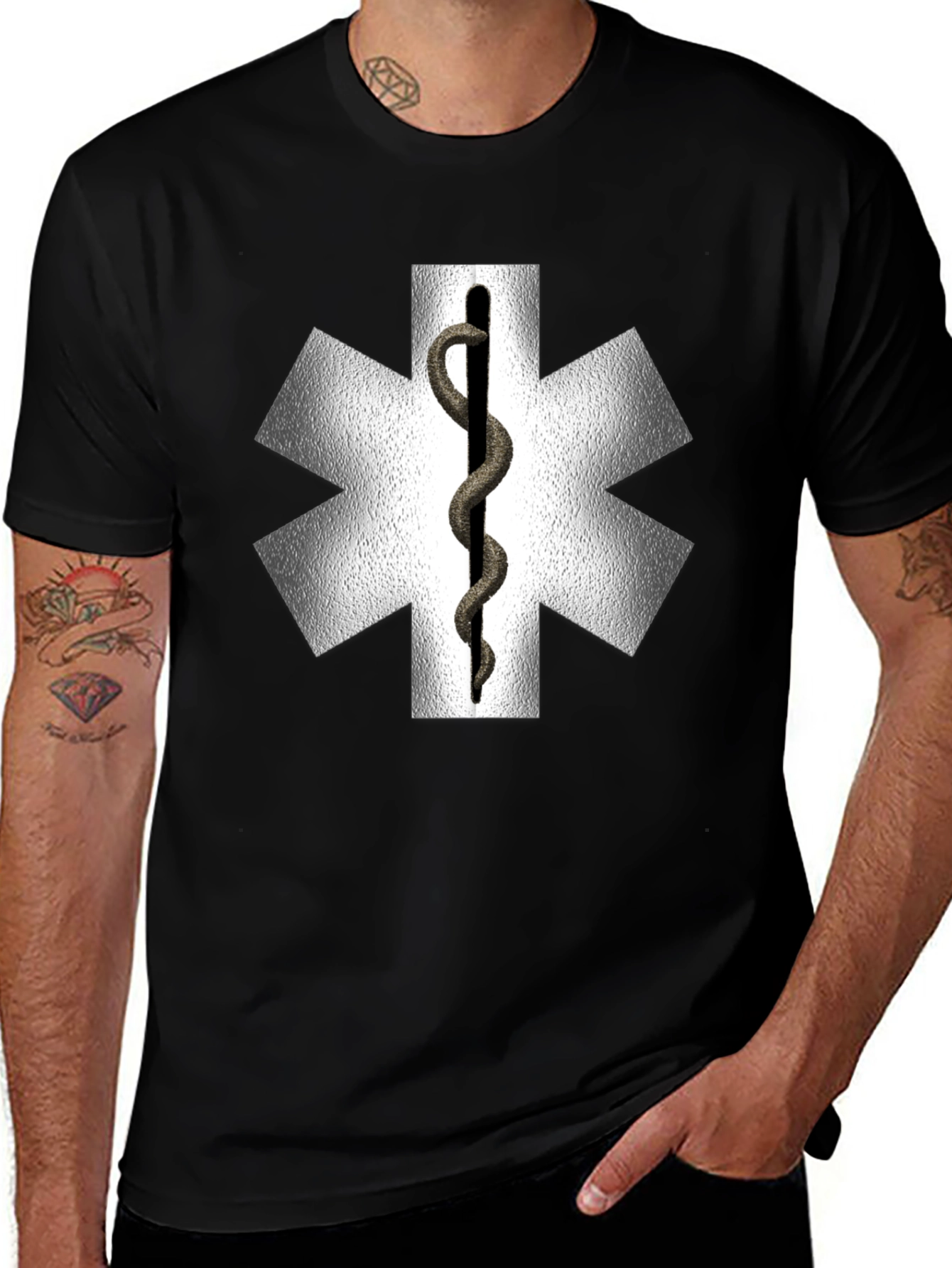 Star of Life Medical Symbol Black T-Shirt