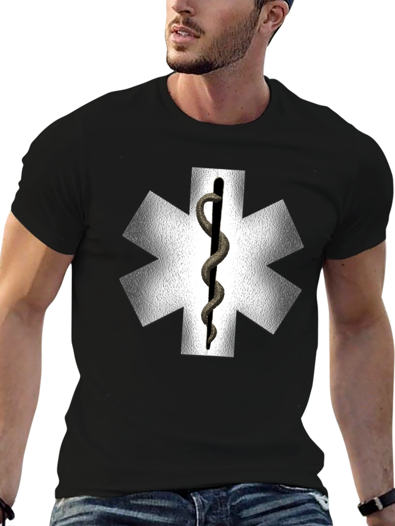 Star of Life Medical Symbol Black T-Shirt