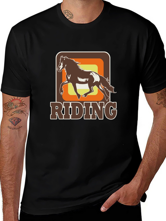 Riding Horse Graphic Tee - Retro Style Black T-Shirt