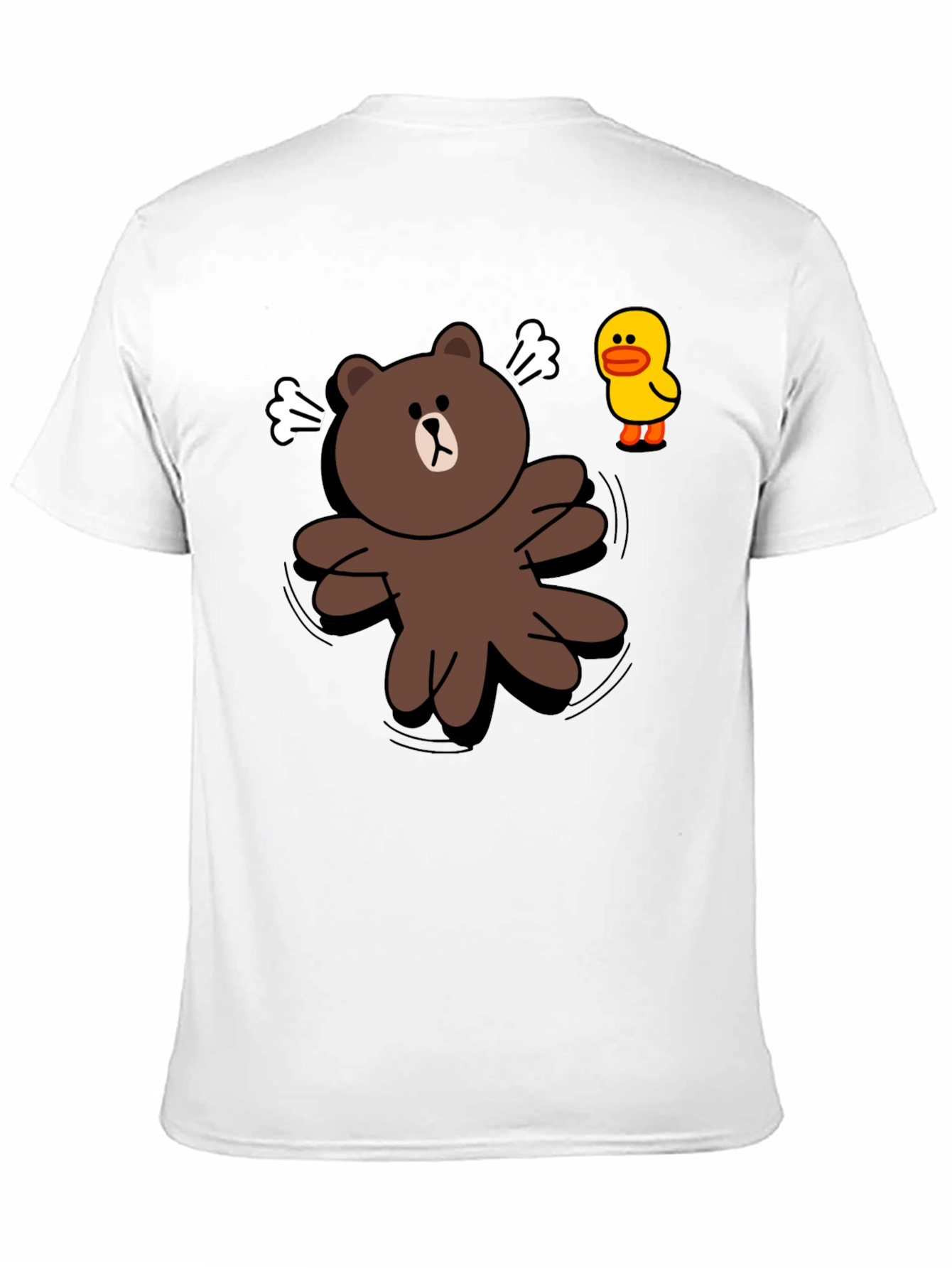 Cartoon Bear & Duck Graphic Black T-Shirt