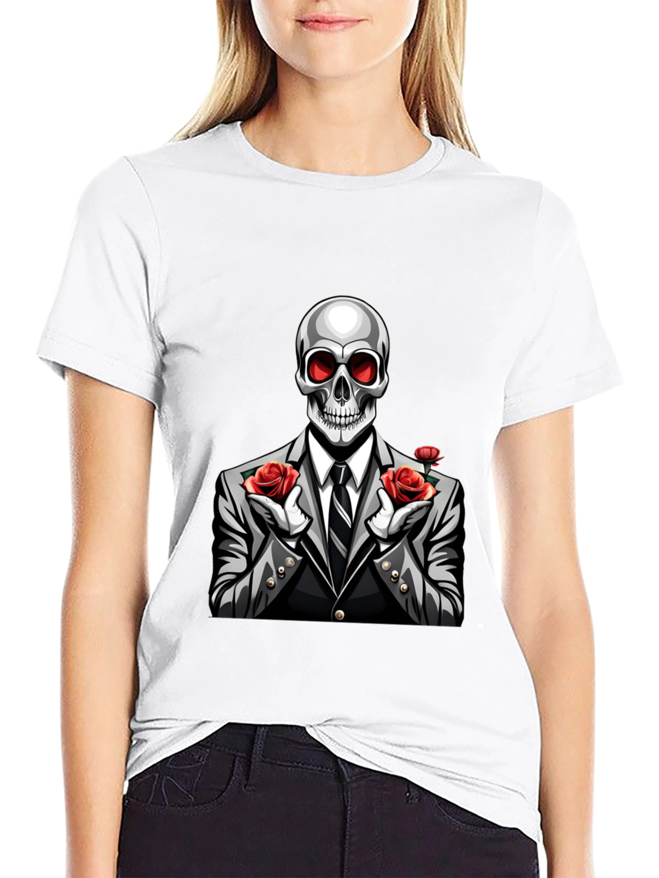 Skeleton Rose Suit Graphic Tee