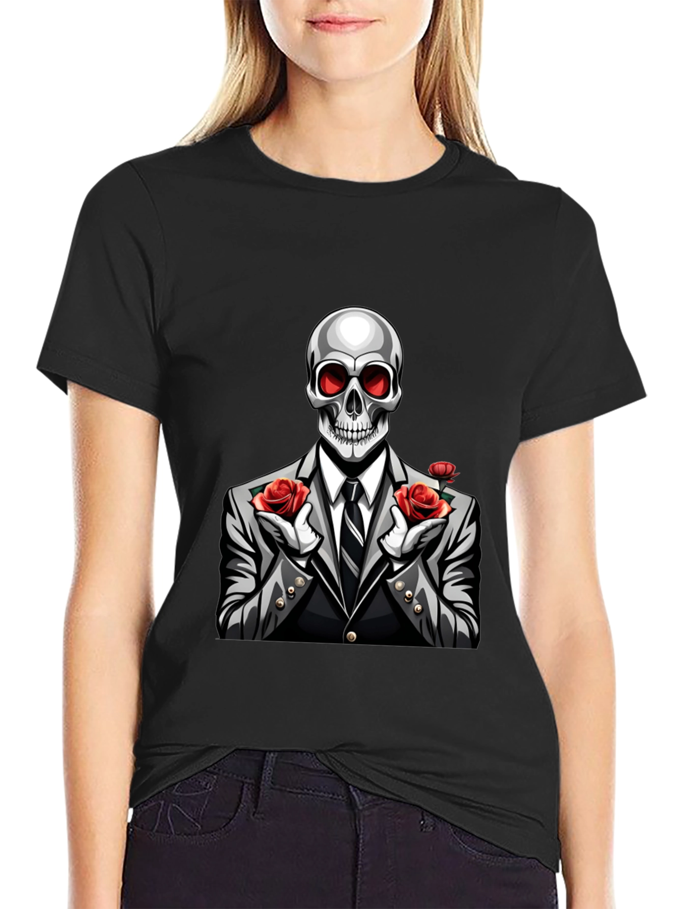 Skeleton Rose Suit Graphic Tee