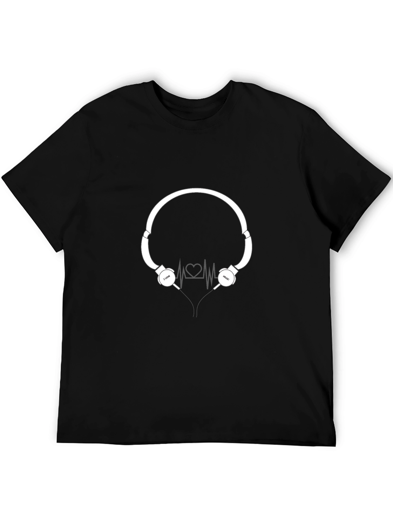 I Love Music Black T-Shirt with Headphone Graphic