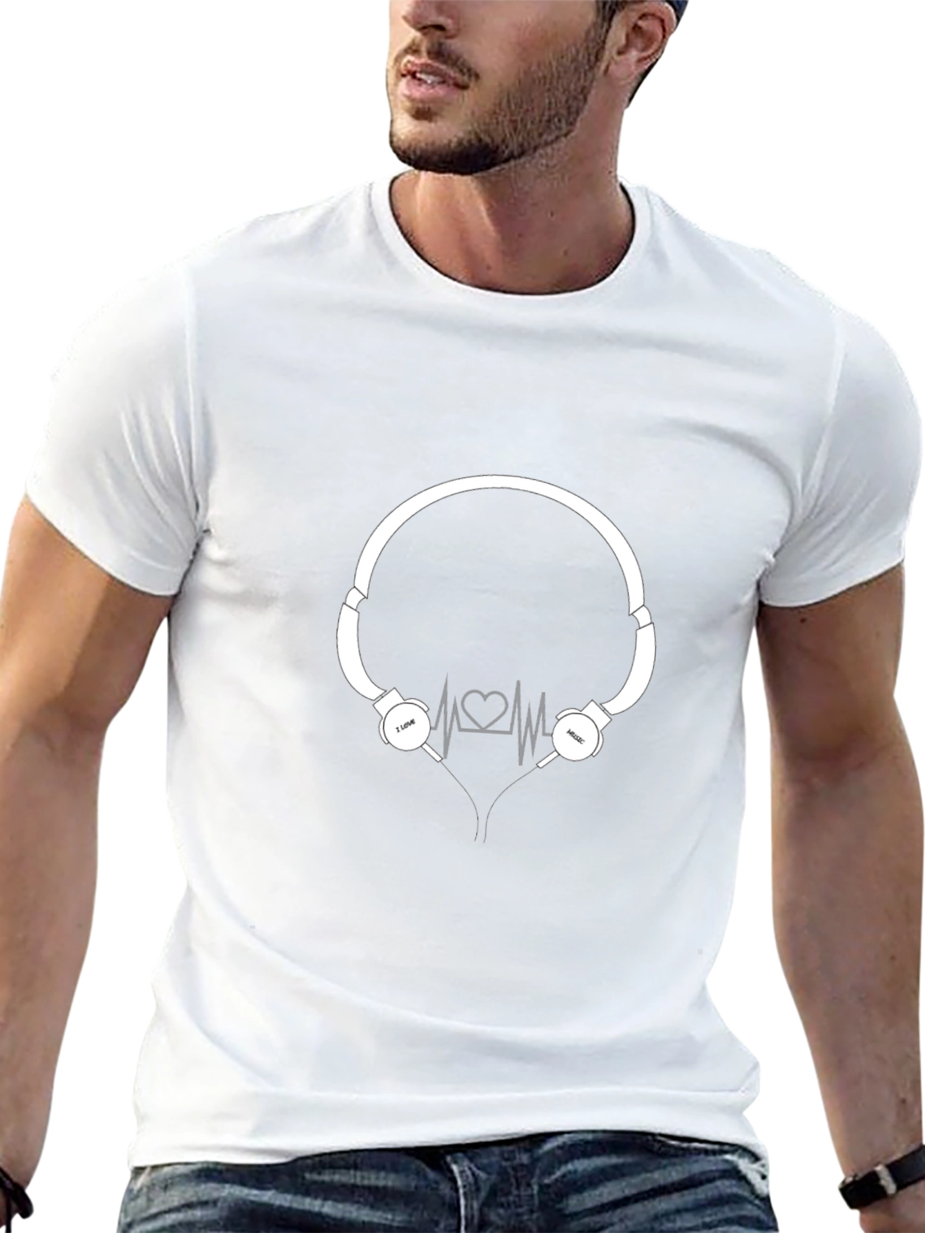 I Love Music Black T-Shirt with Headphone Graphic