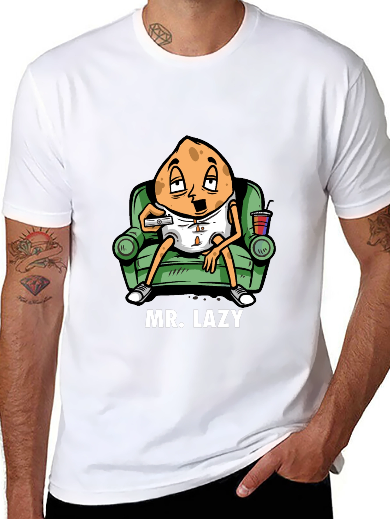 Mr. Lazy Cartoon Graphic Black T-Shirt
