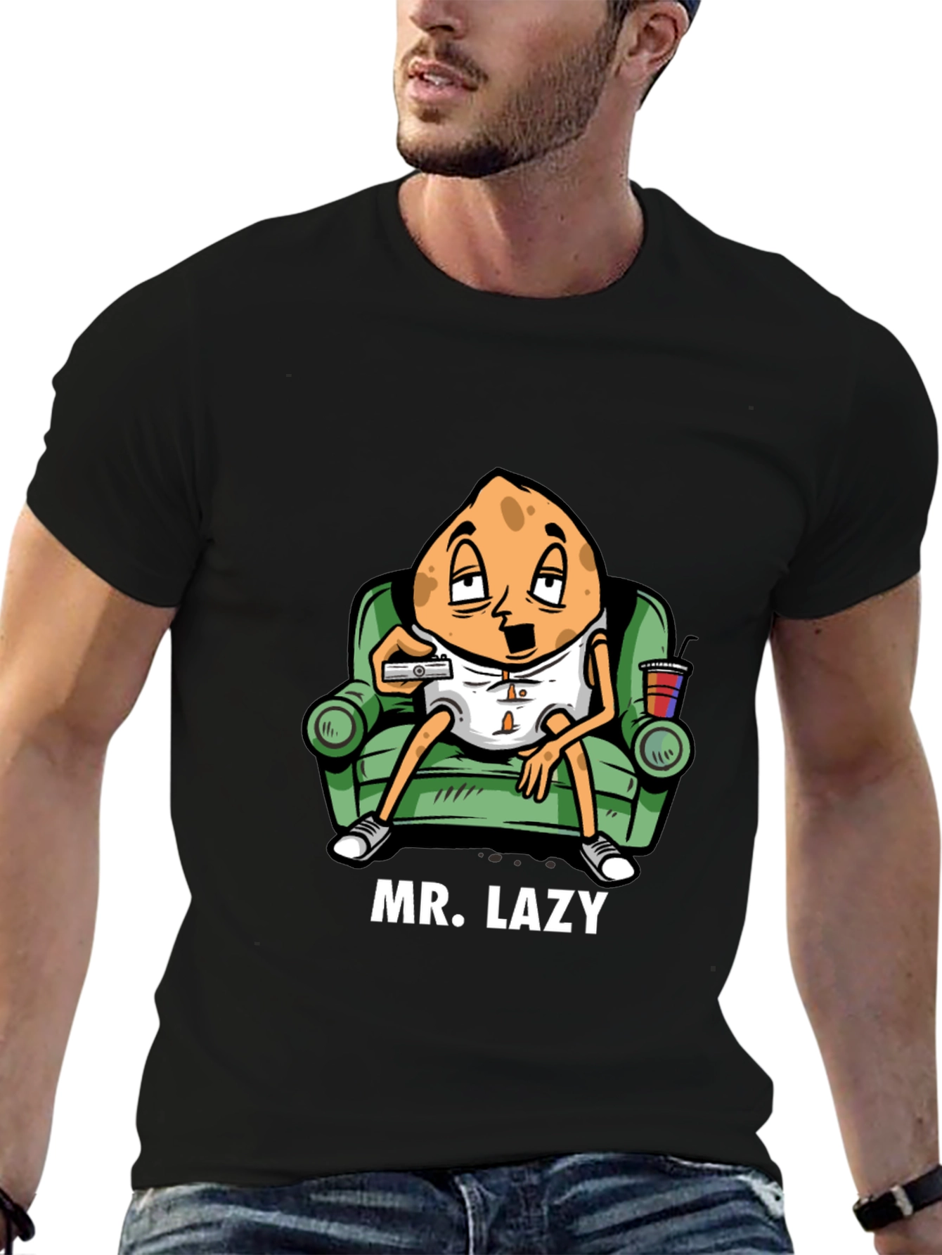 Mr. Lazy Cartoon Graphic Black T-Shirt