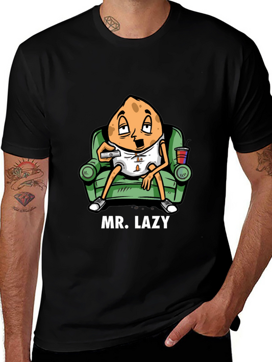 Mr. Lazy Cartoon Graphic Black T-Shirt