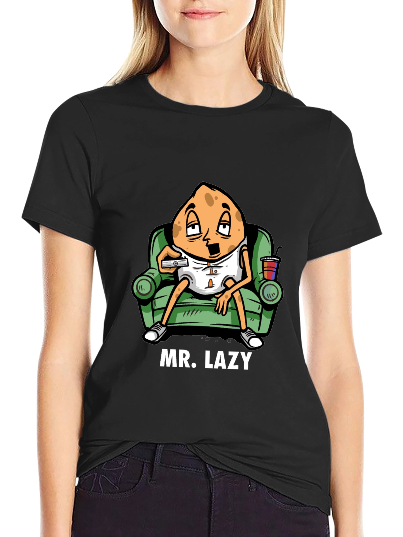 Mr. Lazy Cartoon Graphic Black T-Shirt
