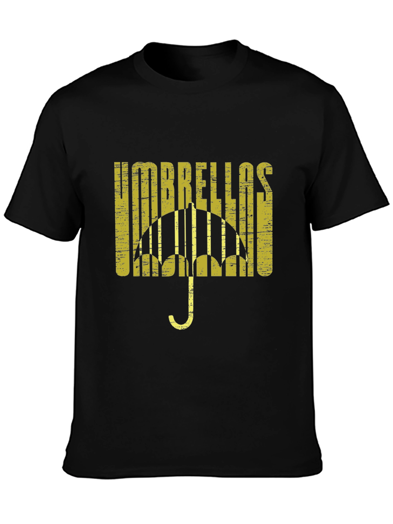 Umbrellas Distressed Graphic Tee - Black Cotton T-Shirt