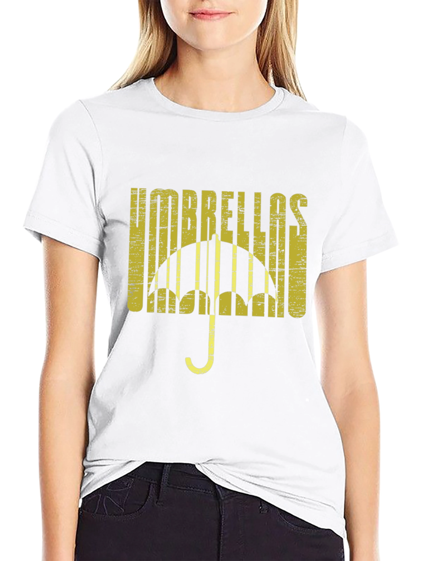 Umbrellas Distressed Graphic Tee - Black Cotton T-Shirt