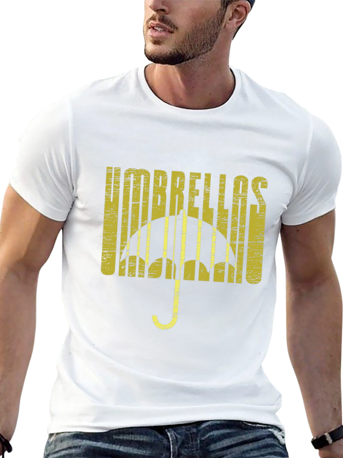 Umbrellas Distressed Graphic Tee - Black Cotton T-Shirt