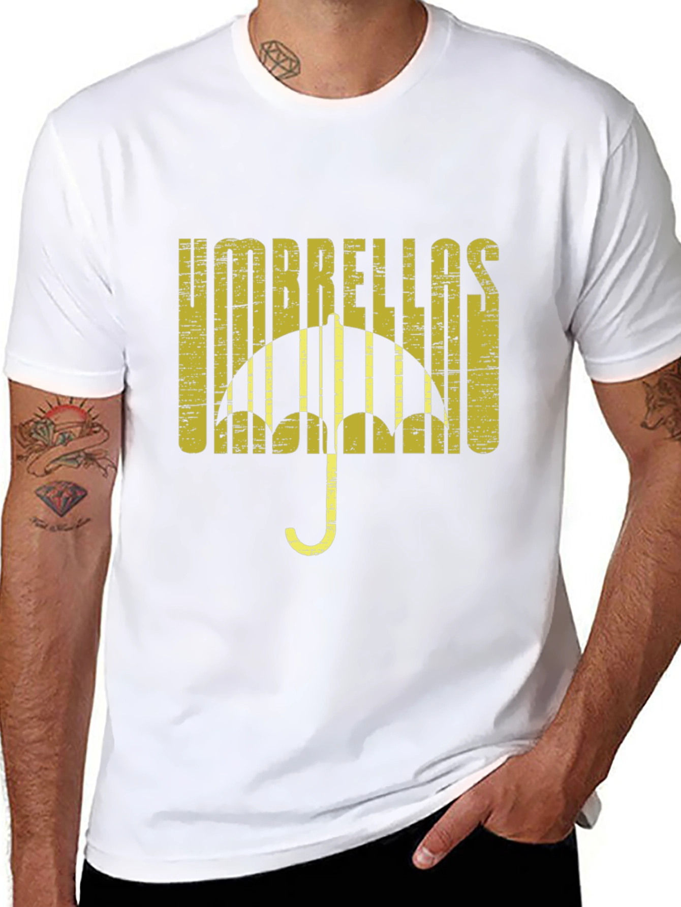 Umbrellas Distressed Graphic Tee - Black Cotton T-Shirt